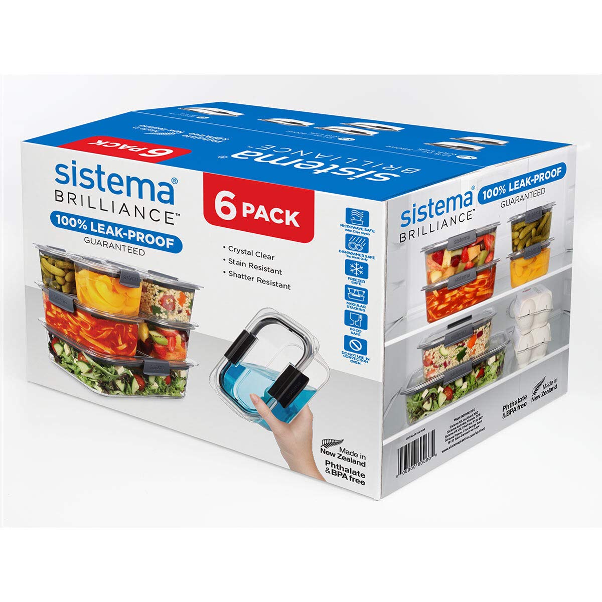 Sistema Brilliance 6-Piece BPA-Free Plastic Food Storage Containers with Airtight Lids | Microwave & Dishwasher Safe | Perfect for Meal Prep, Leftovers & Pantry Organization