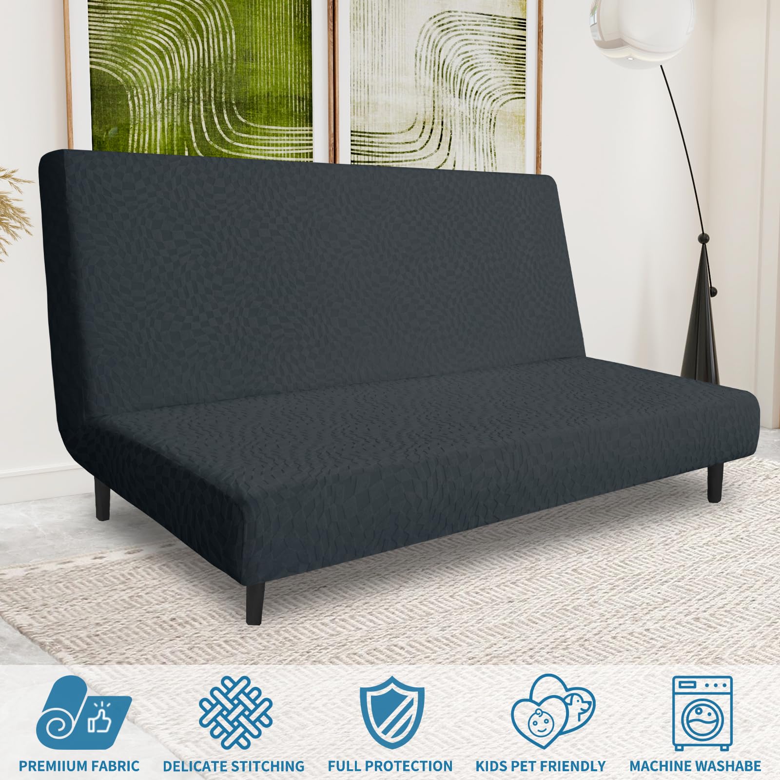 Stretch Futon Cover Full Size - Soft Durable Sofa Bed Slipcover for Pets & Home Decor (Dark Gray)