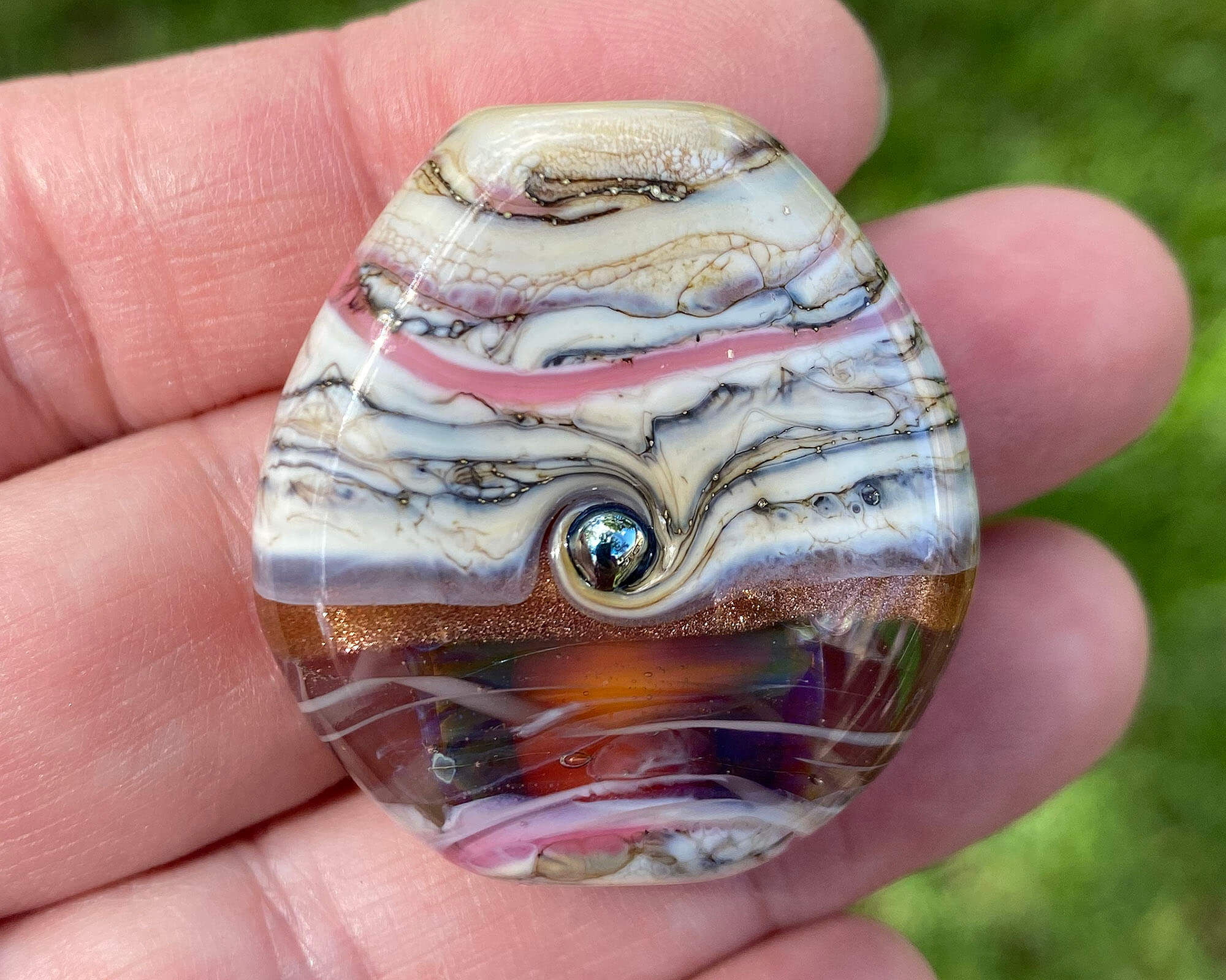 Rainbow Pink Organic Lampwork Focal Bead SRA - Handmade Glass Beads for Jewelry Making, DIY Craft Projects, Bracelets & Necklaces - Perfect for Beaders and Artisans