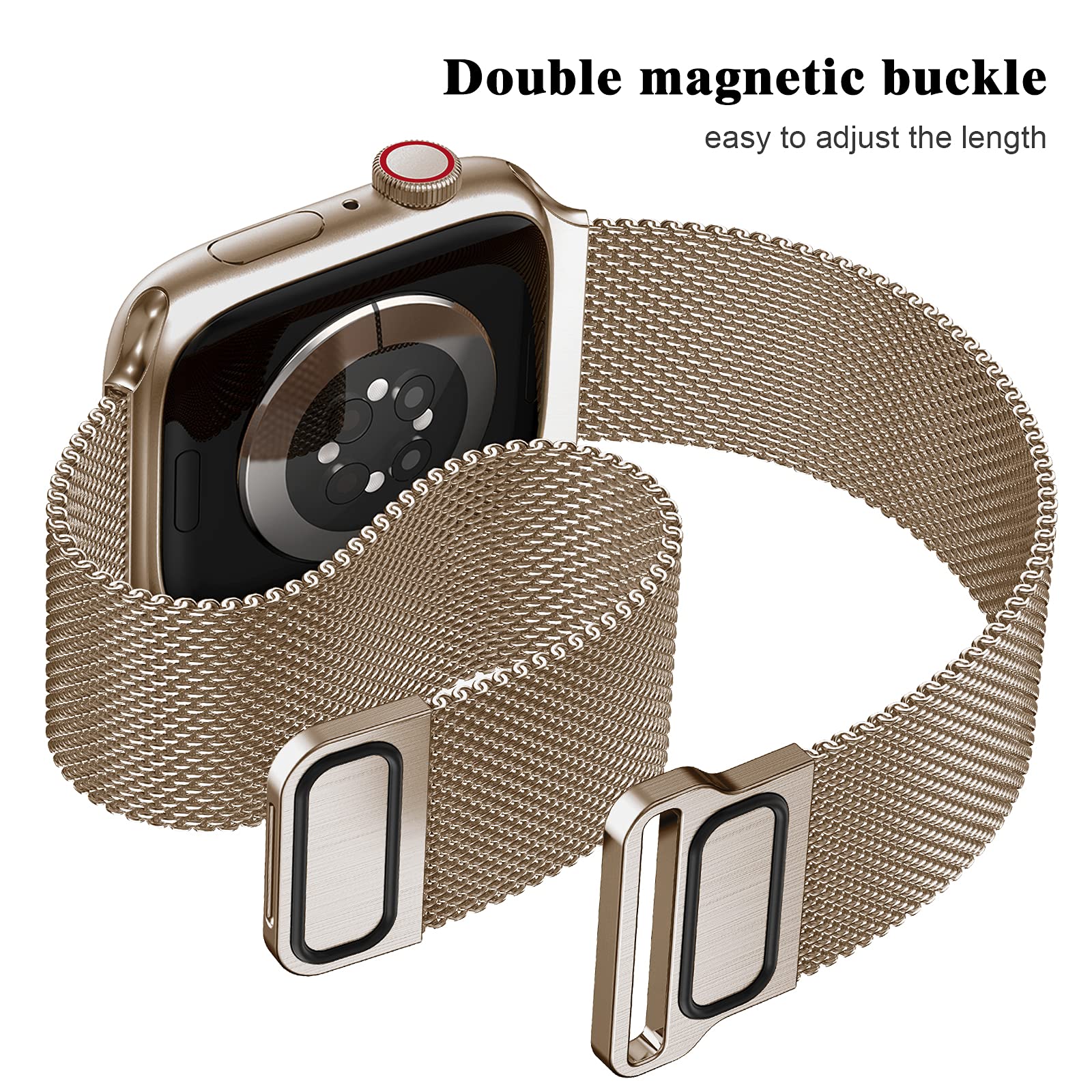 Premium Stainless Steel Milanese Loop Band for Apple Watch 38mm/40mm/41mm - Magnetic Mesh Strap Compatible with iWatch Series 10/9/8/7/6/5/4/3/2/1 & SE - Light Gold Replacement Bracelet for Women & Men - Perfect for Workouts, Office & Everyday Wear
