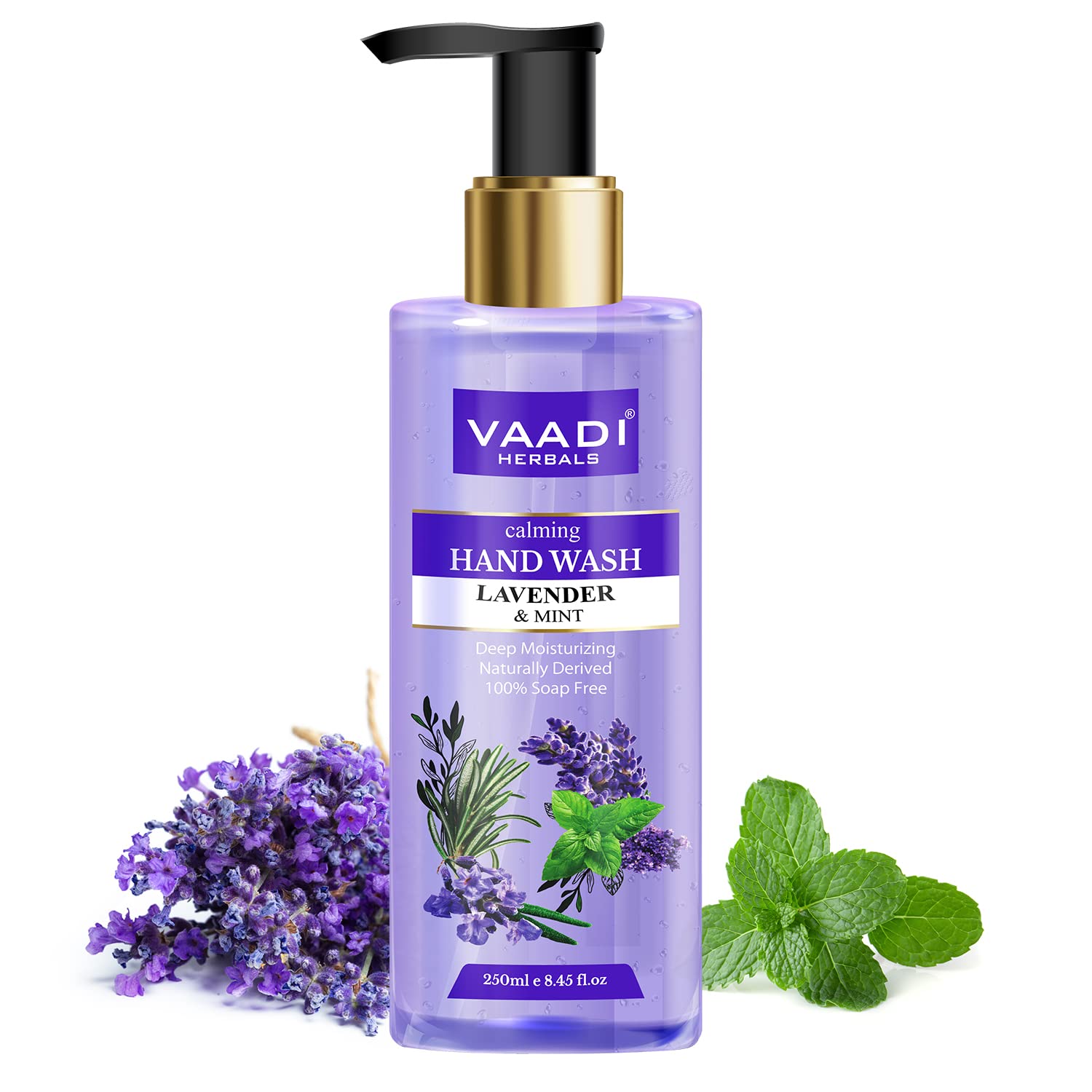Vaadi Herbals Calming Lavender and Mint Hand Wash - 250ml | Natural Aromatherapy Hand Soap for Relaxation & Stress Relief | Perfect for Bathroom, Kitchen & Spa Use