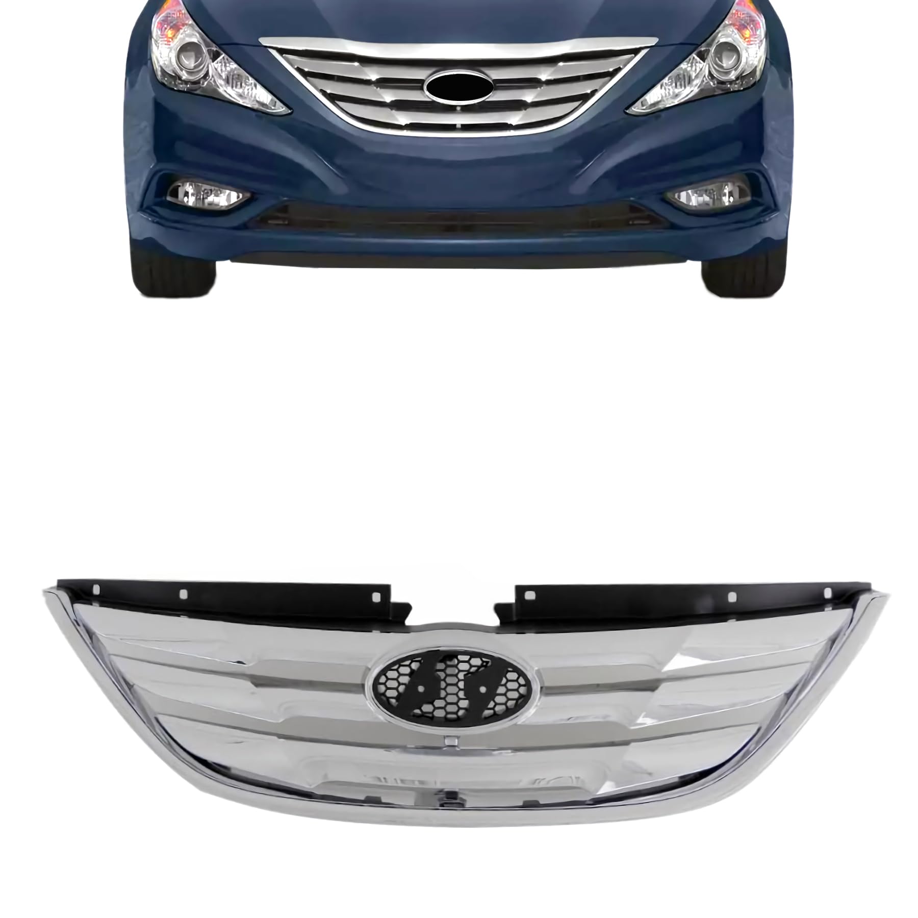 Hyundai Sonata 2011-2013 Front Black Grille Grill Assembly with Chrome Surround & Molding - Replacement Parts for Enhanced Style & Protection - Perfect for Car Upgrades, Auto Repair, and Vehicle Restoration Projects