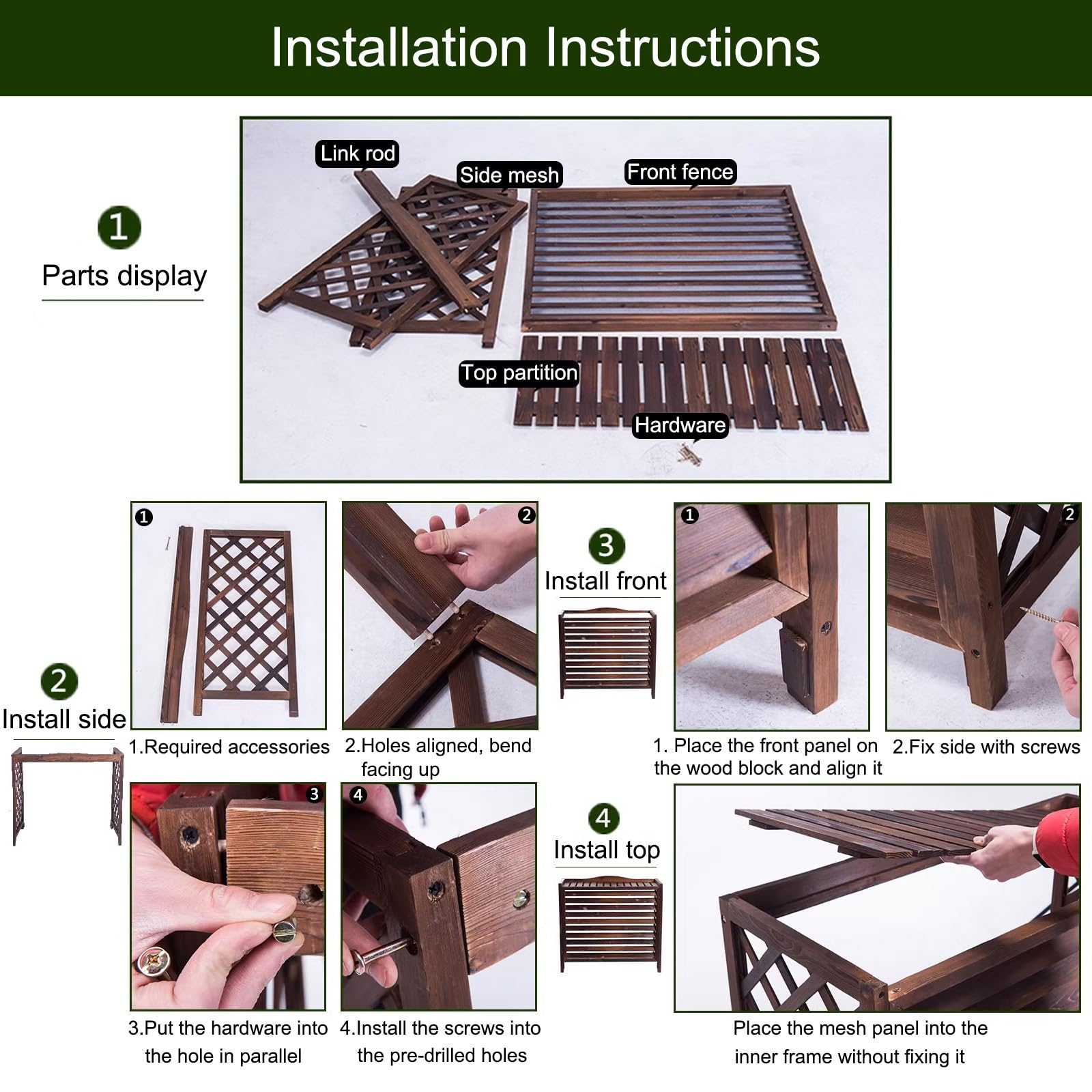 Wooden AC Unit Cover Outdoor - Air Conditioner Privacy Screen & Freestanding Fence to Hide AC Unit - Decorative Plant Display Shelf for Patio, Garden, and Backyard Storage