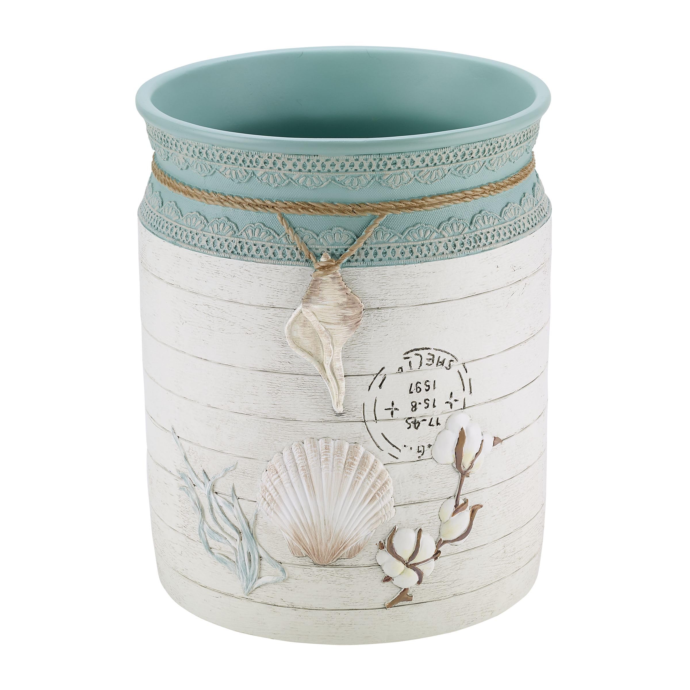 Avanti Linens Decorative Wastebasket - Farmhouse Chic Trash Can for Home & Office, Shell Collection | Perfect for Bedroom, Bathroom & Kitchen Organization