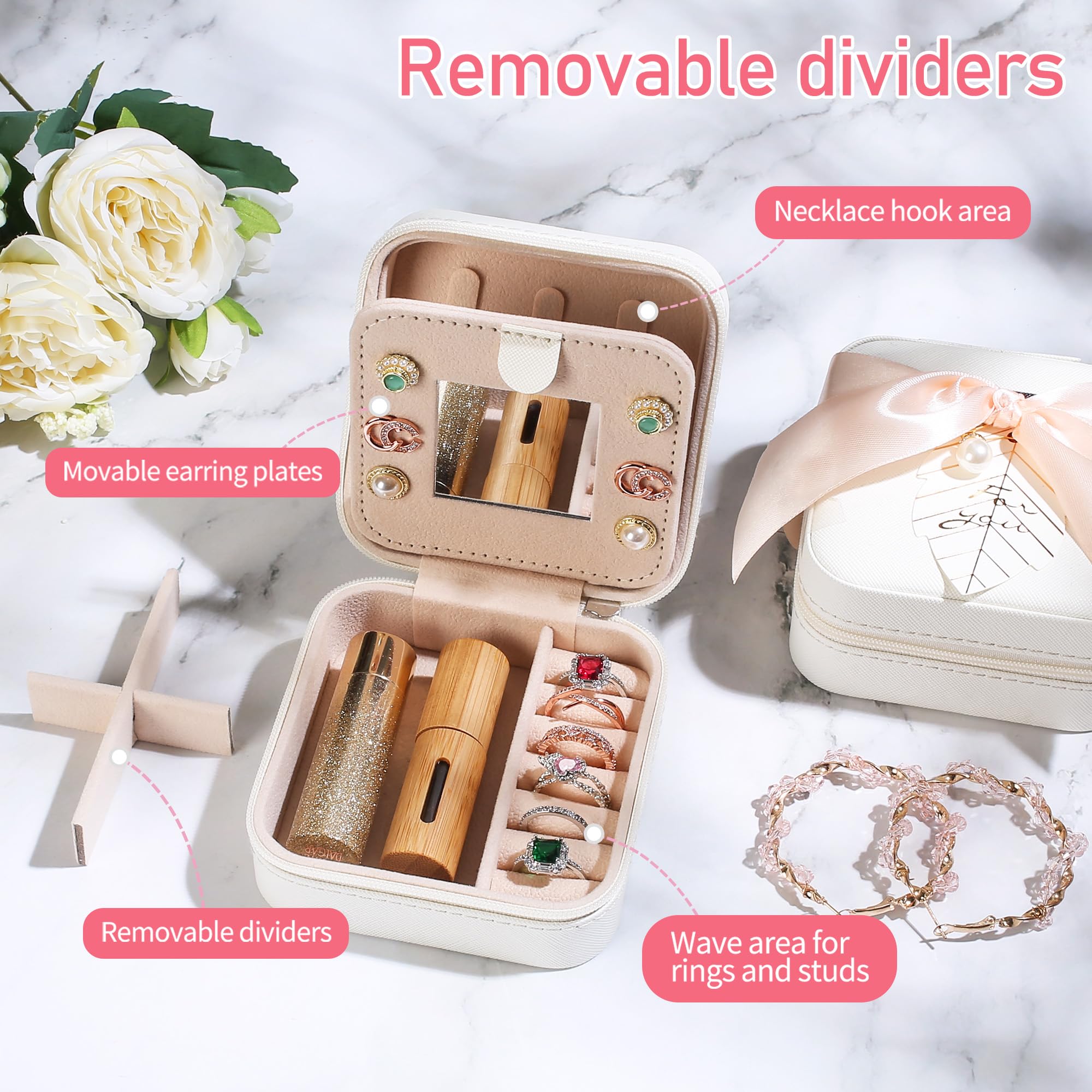 AYGXU Portable Jewelry Travel Organizer Box for Women - Small Jewelry Case with Initials A-Z, Perfect for Travel, Gifts, Teens & Teachers - Compact Jewelry Storage Solution for Necklaces, Rings & Earrings