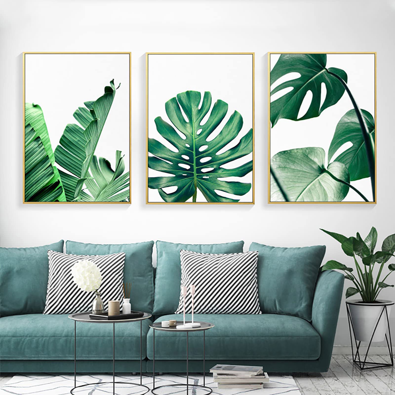 Tropical Leaf Print Posters - Monstera, Palm & Banana Leaf Canvas Wall Art - Green Botanical Decor for Living Room, Bedroom & Office - Unframed Nature-Themed Pictures