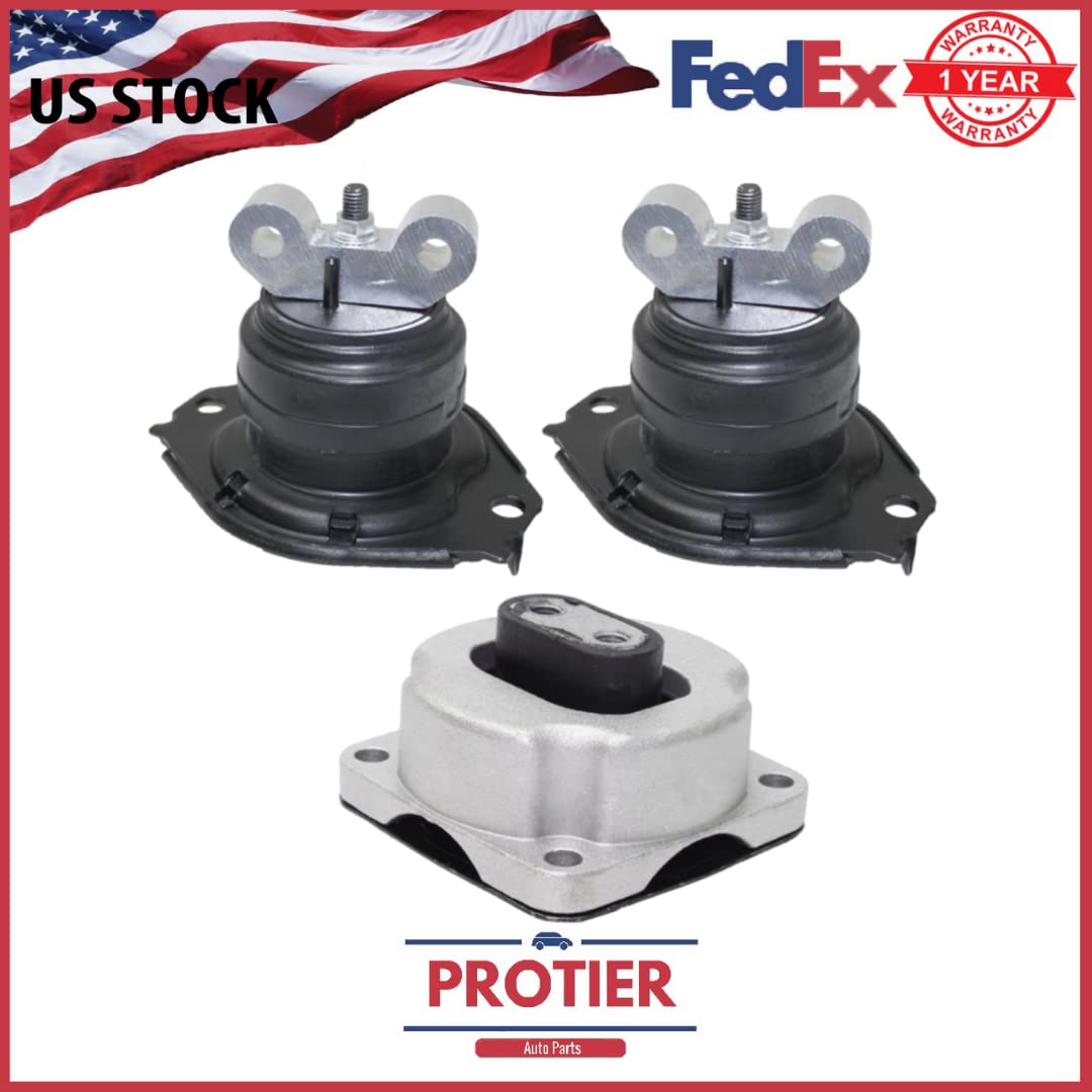 Protier Engine Motor & Transmission Mount Set - 3PCS Compatible with 2011-2014 Dodge Challenger & Charger 3.6L/5.7L V6/V8 - Improves Ride Comfort & Reduces Vibration for Daily Driving & Performance Upgrades