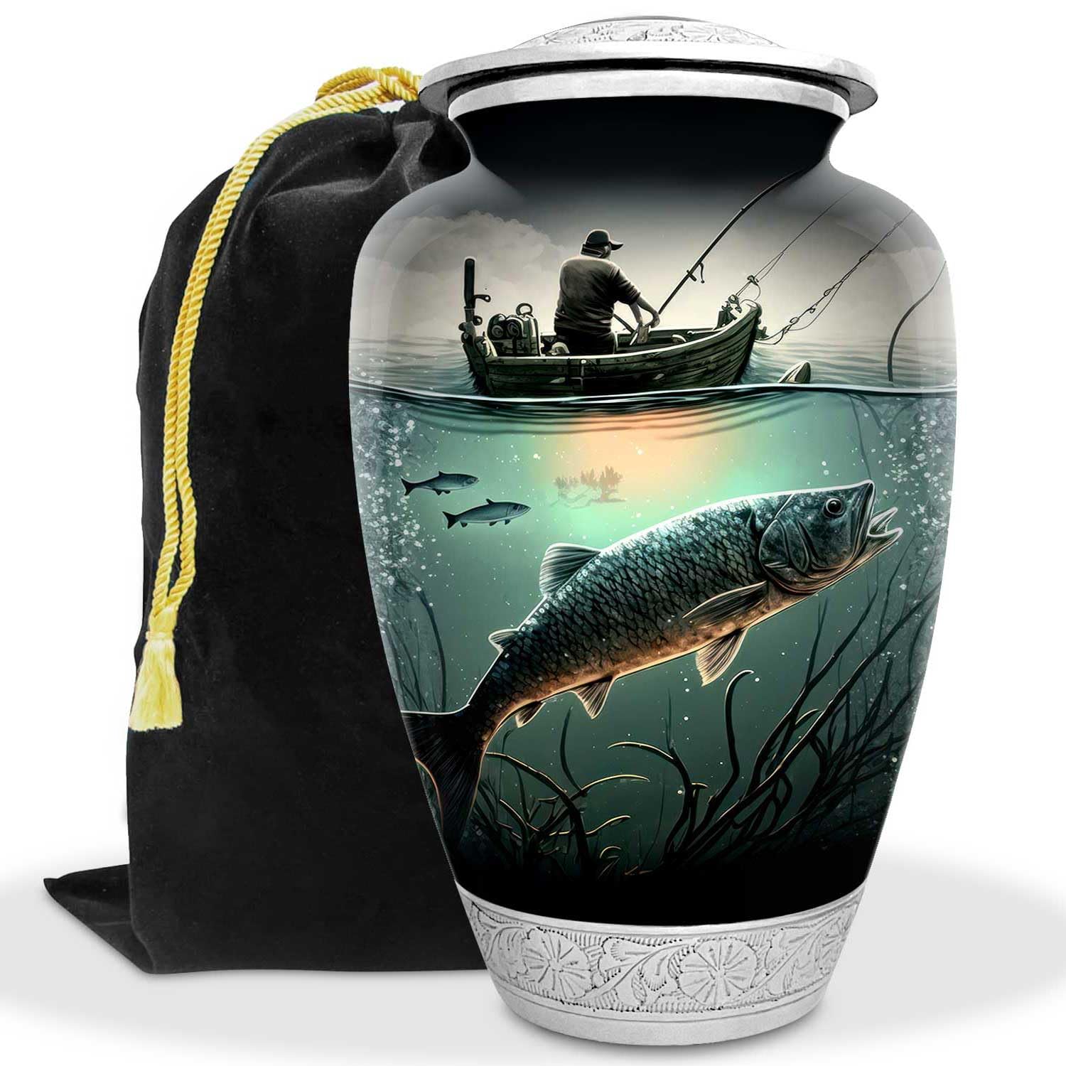 Handcrafted Large Fishing Urn for Human Ashes - Memorial Cremation Urn for Men & Women - Perfect for Outdoor Enthusiasts & Fishing Lovers' Final Resting Place