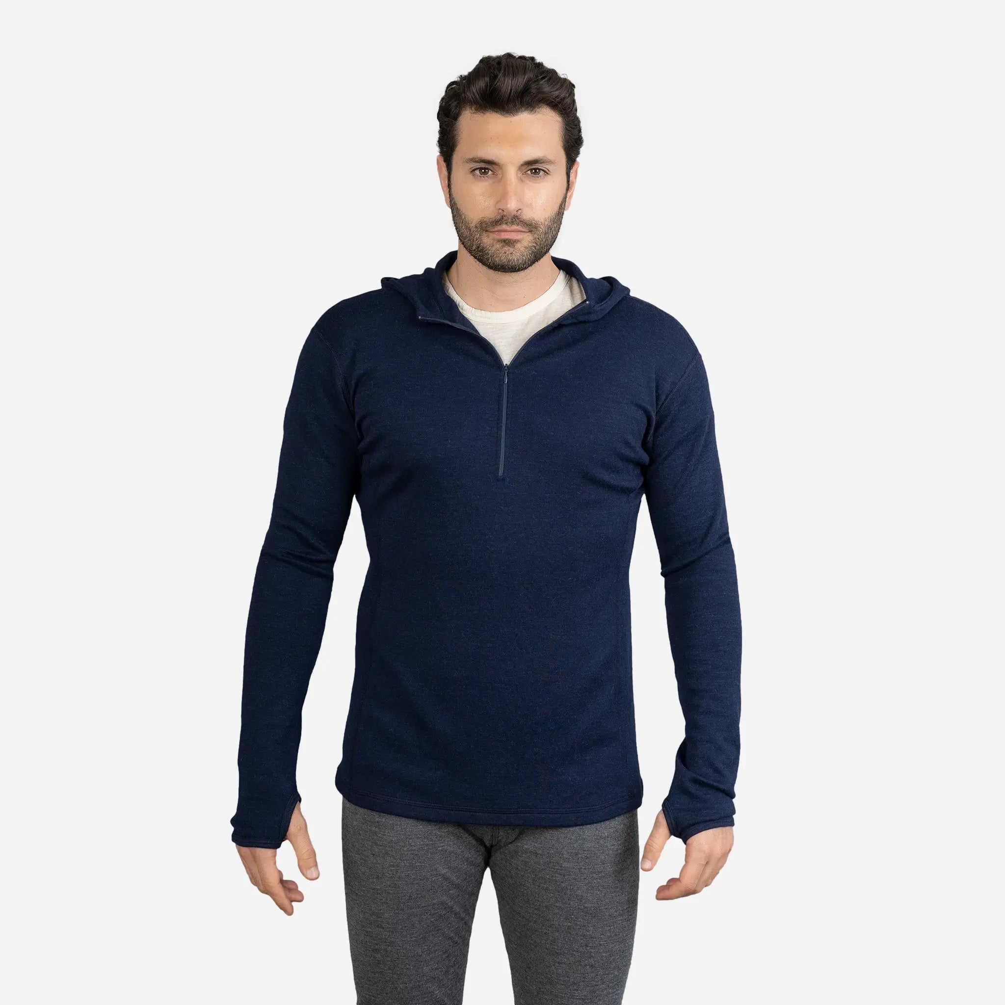 Men's Alpaca Wool Hoodie - 300 Lightweight Half Zip Pullover for Outdoor Hiking & Winter Travel | Soft Thermal Fleece Sweatshirt