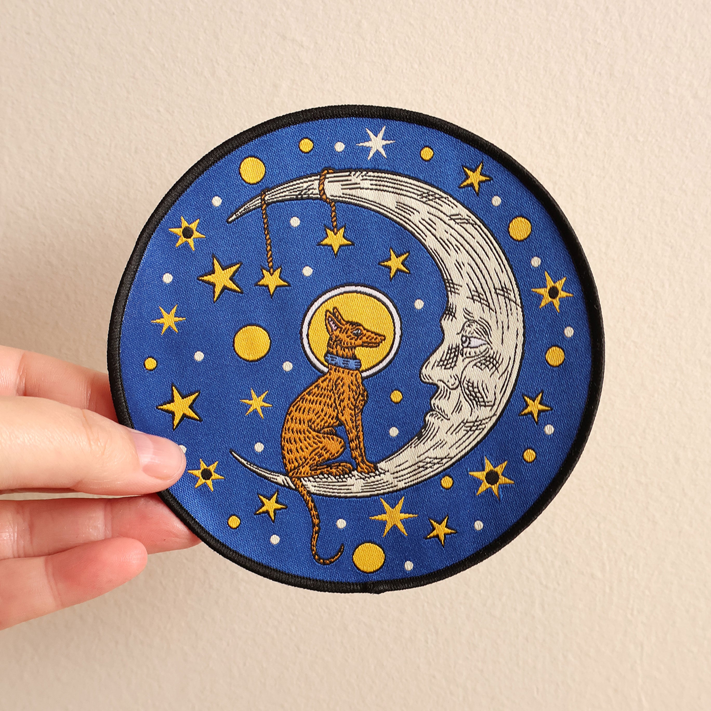 House of Hawks Moon Hound Embroidered Fabric Patch - Iron-On or Sew-On Applique for Jackets, Vests, Backpacks & DIY Crafts (Perfect for Bikers, Outdoor Enthusiasts & Costume Design)