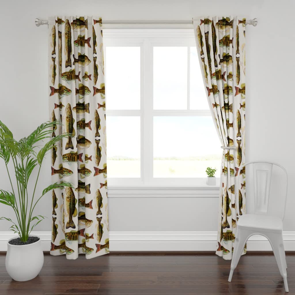 Custom Fish Bass Animal Fishing Print Curtain Panel - 96 Inch Cypress Cotton Canvas Window Treatments for Living Room, Bedroom & Kitchen Decor