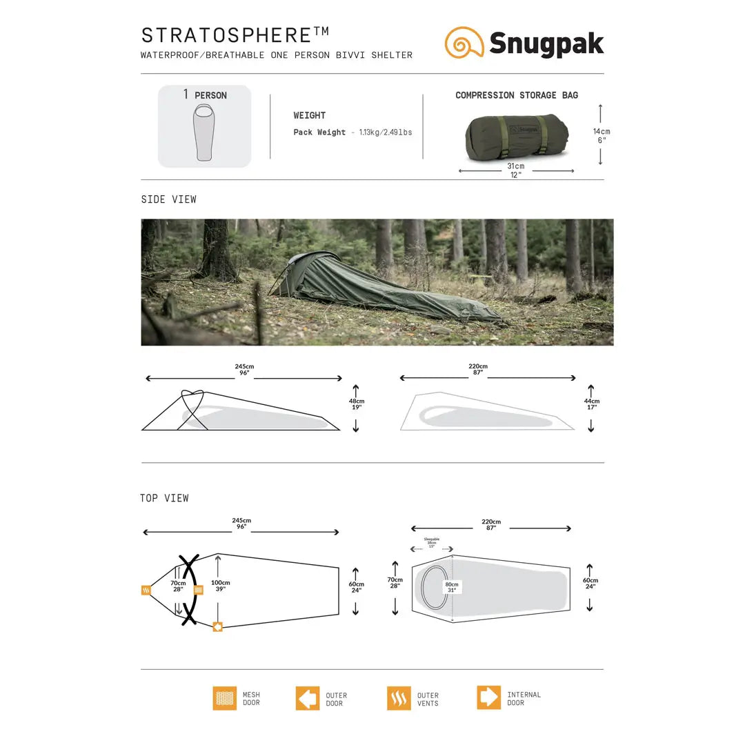 Snugpak Stratosphere Bivi Shelter - Lightweight Waterproof Outdoor Sleeping Bag for Camping, Hiking & Backpacking - Compact Survival Shelter for Extreme Weather Conditions
