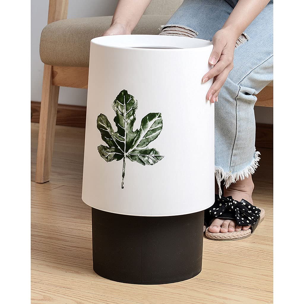 White Double-Layer Plastic Trash Can with Pressure Ring - Waterproof Round Garbage Bin for Home & Office - Creative Storage Solution for Kitchen, Bathroom, and Workspace (Size C)