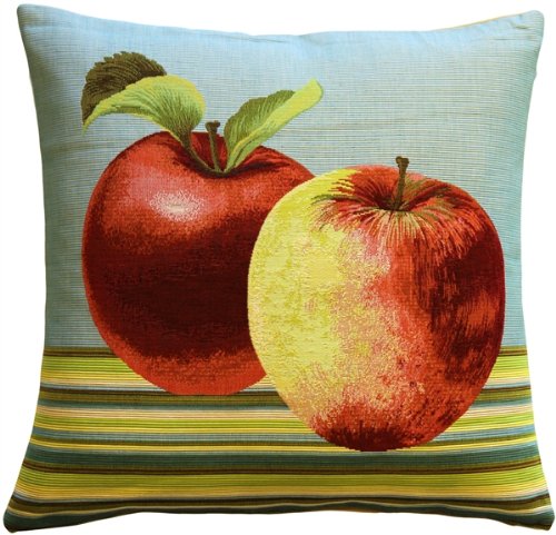 French Tapestry Throw Pillow 19x19 - Blue Apple Farmhouse Decor for Living Room, Bedroom & Sofa - Vintage Style Home Accent Cushion