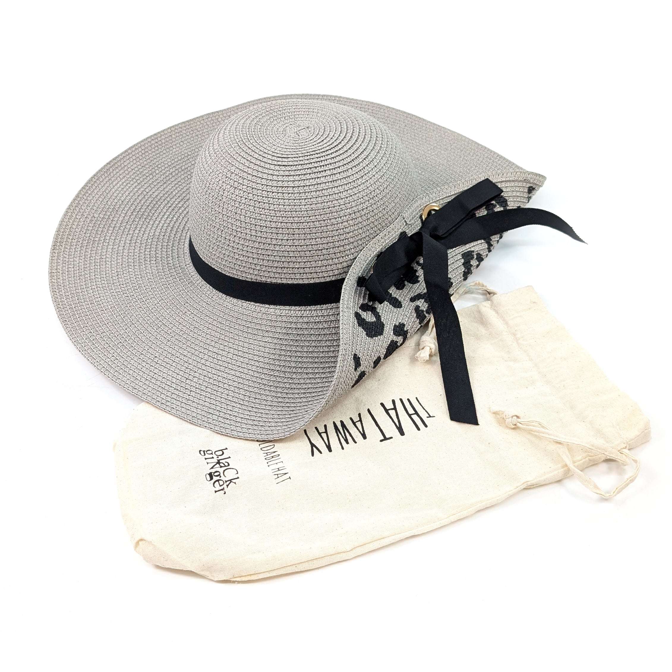 Foldable Animal Print Sun Hat for Women - Adjustable 57cm Wide Brim UPF 50+ Sun Protection - Perfect for Beach, Travel & Outdoor Activities (Grey)