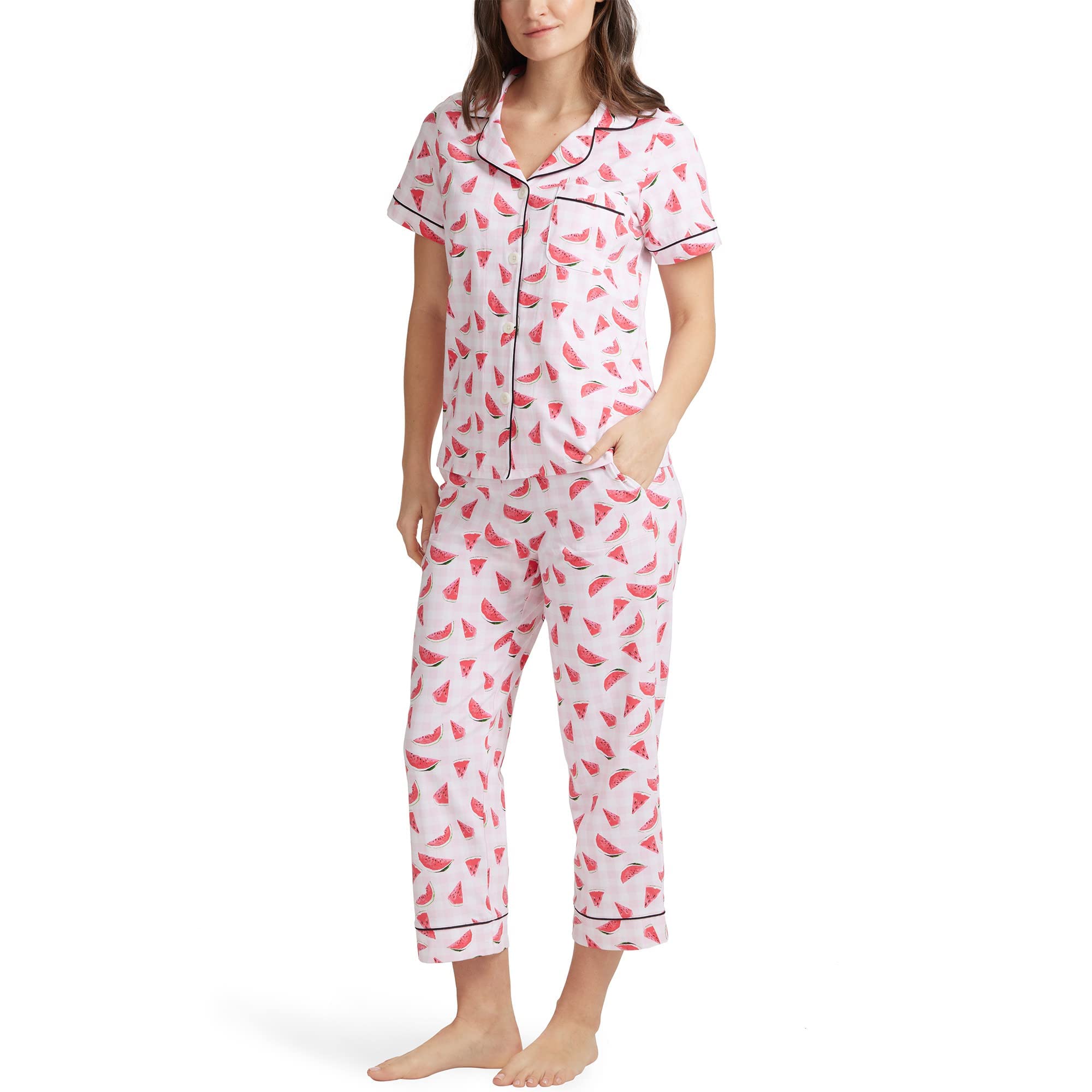 BedHead Pajamas Women's Short Sleeve Cropped Pajama Set - Soft Sleepwear for Lounge & Vacation - Perfect for Sleepovers, Relaxing at Home, and Summer Nights
