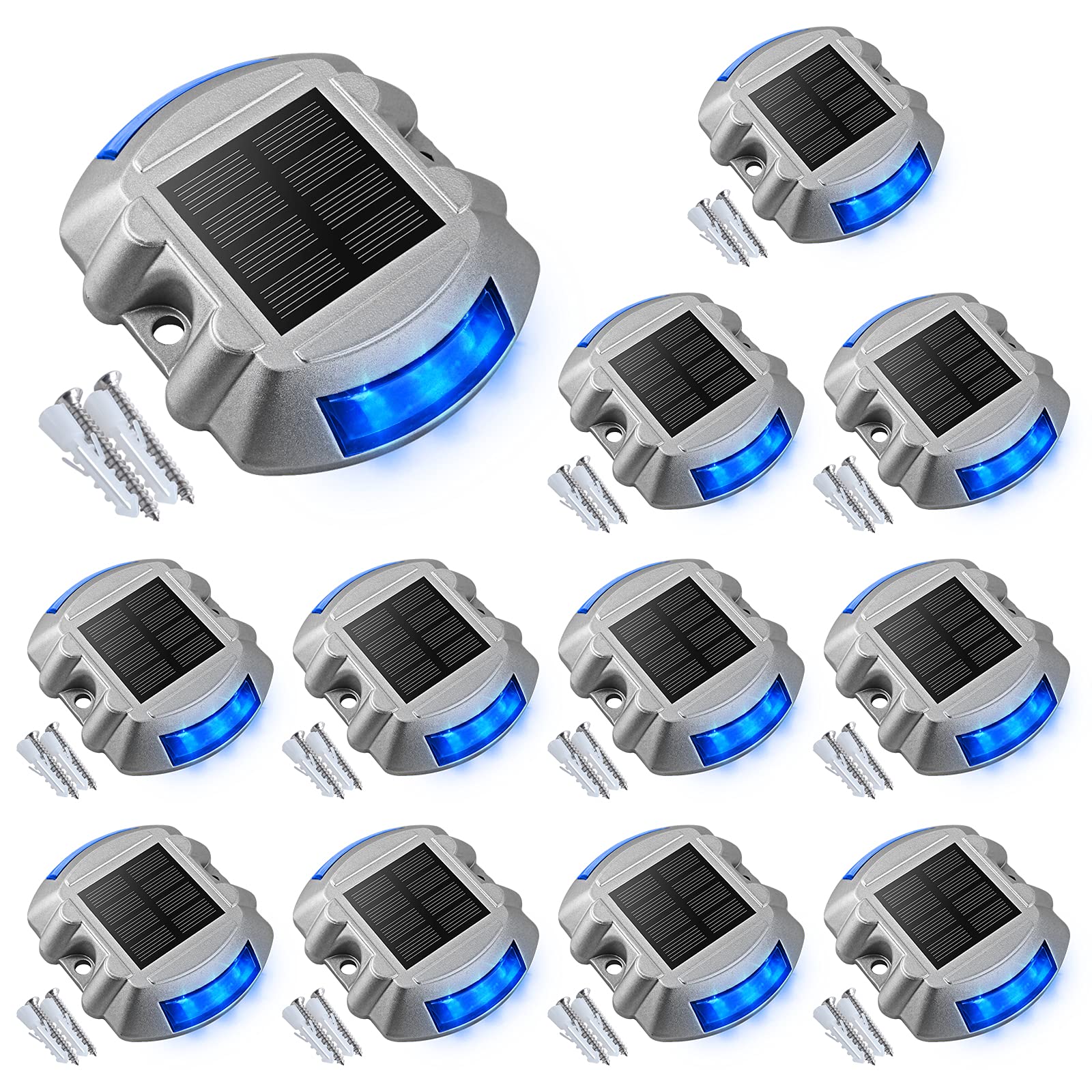 VOLISUN 12-Pack Solar Deck Lights - Wireless IP67 Waterproof Outdoor LED Step Lights for Driveway, Sidewalk, Garden, Pathway & Yard - Perfect for Nighttime Safety and Landscape Lighting (Blue)