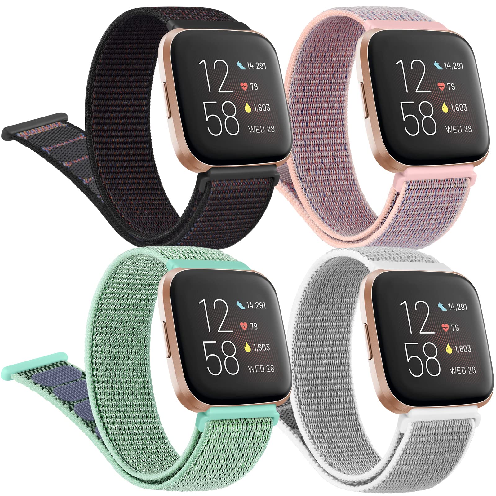 4 Pack Nylon Replacement Bands for Fitbit Versa 2 - Soft Breathable Sport Wristbands for Women & Men - Perfect for Running, Workouts & Daily Wear