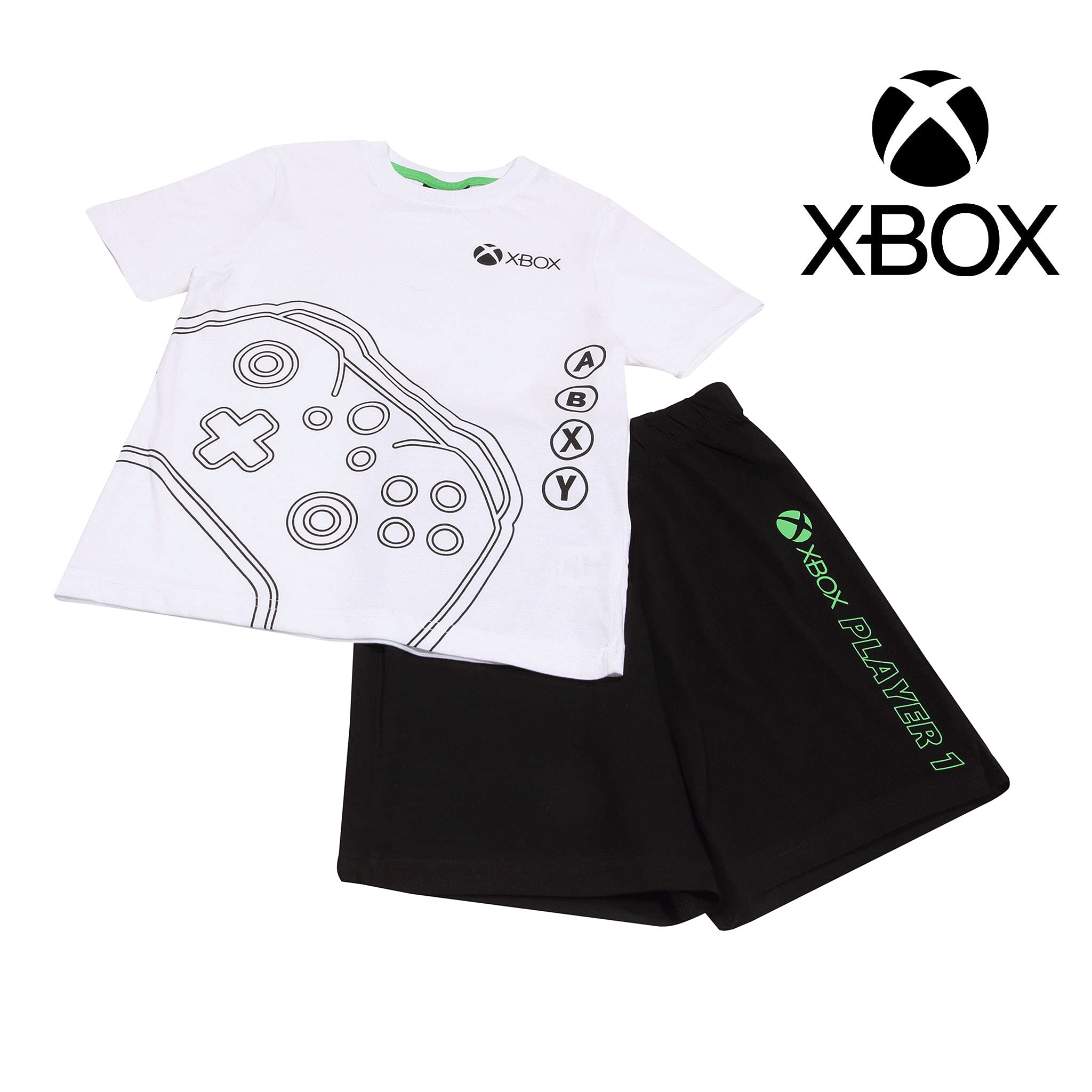 Official Xbox Controller Printed Kids Pajama Set - Short Sleeve & Shorts for Boys & Girls Ages 5-14 (White/Black) - Perfect for Gaming Nights & Sleepovers