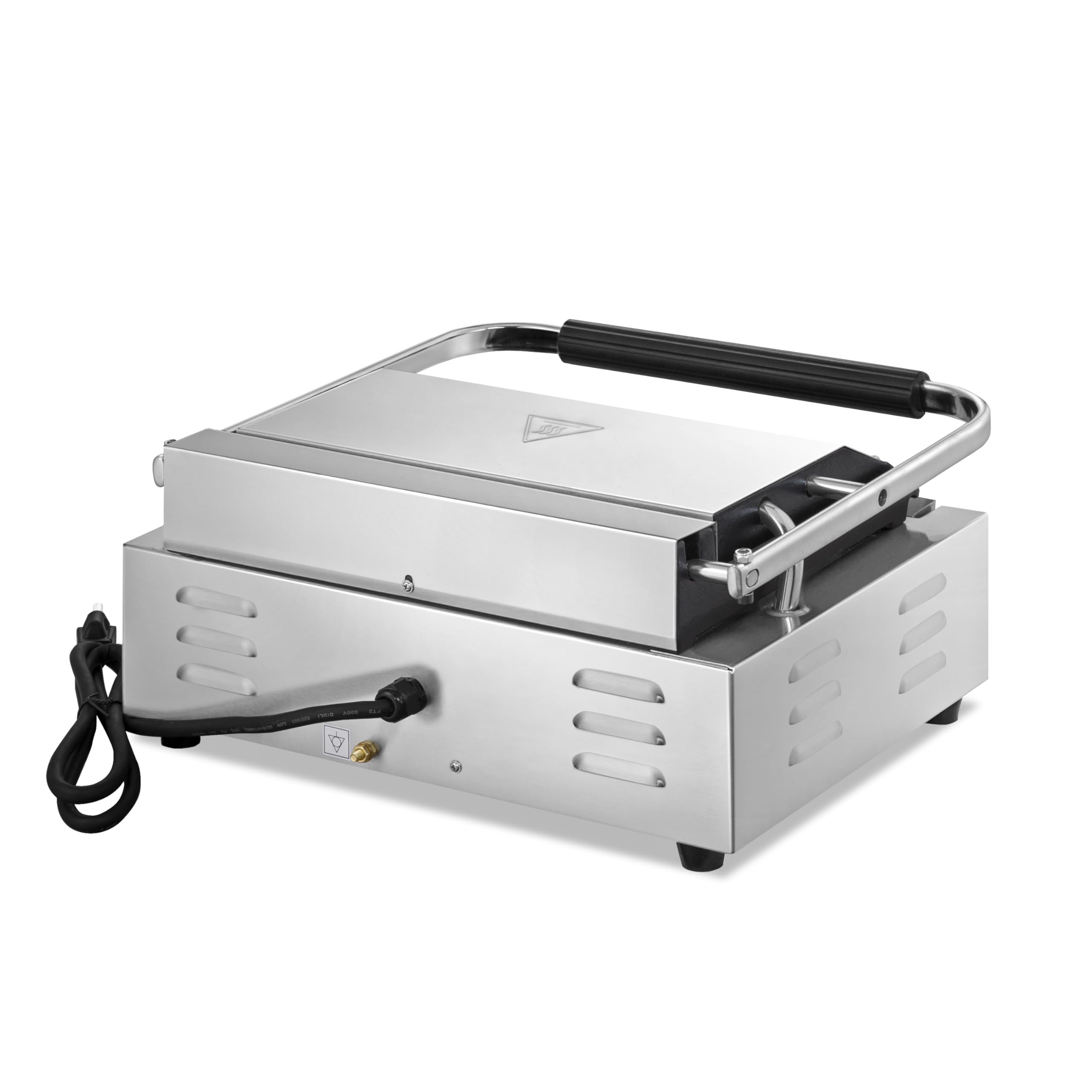 KWS PM-16 Premium 110V Commercial 1600W Electric Panini Press Grill with Non-Stick Grooved Plates - 9.25