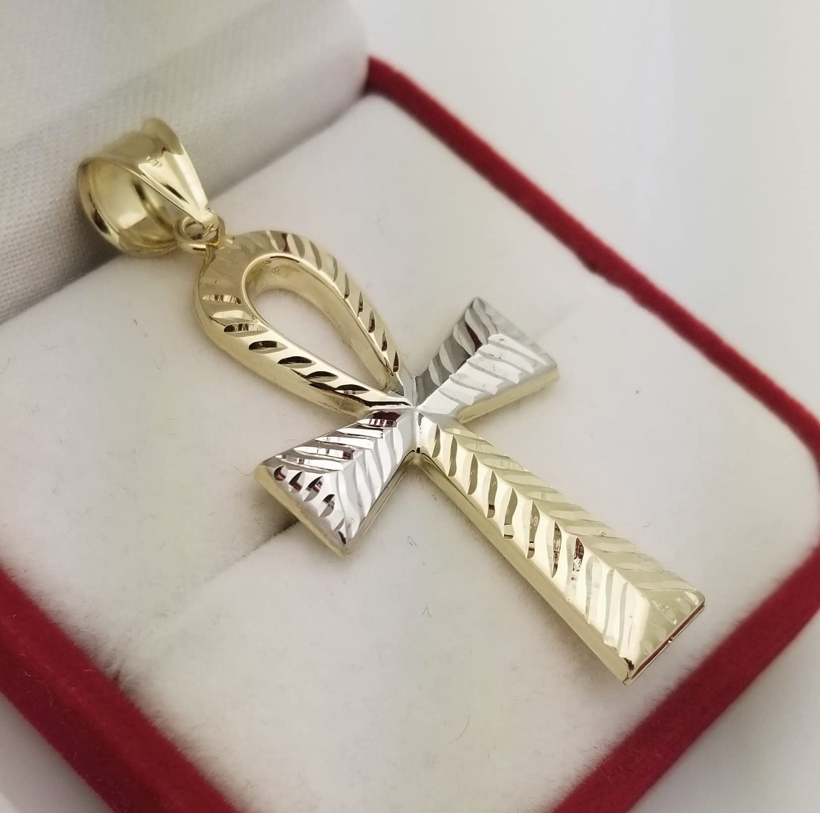 10K Yellow Gold Egyptian Ankh Cross Pendant Necklace - 1.75 Inch Ancient Symbol Charm for Spiritual Protection & Fashion Jewelry - Perfect for Gifts, Meditation & Boho Style Outfits