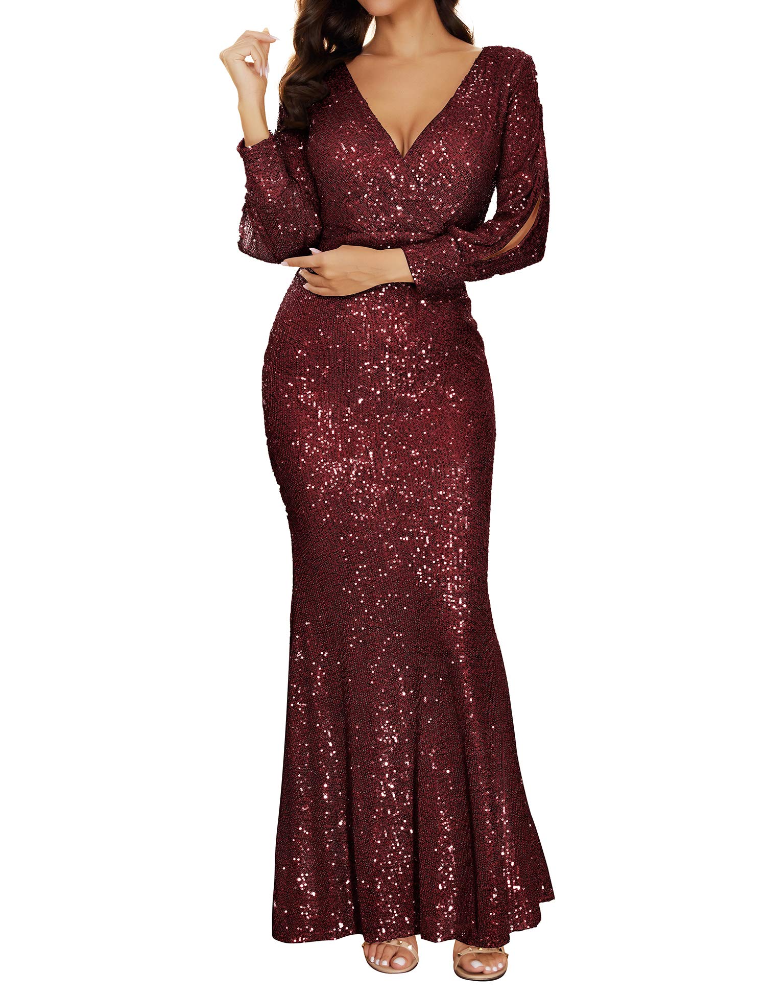 Elegant 1920s Sequin Mermaid Evening Gown for Women - Long Sleeve Formal Cocktail Dress for Parties, Weddings & Special Occasions
