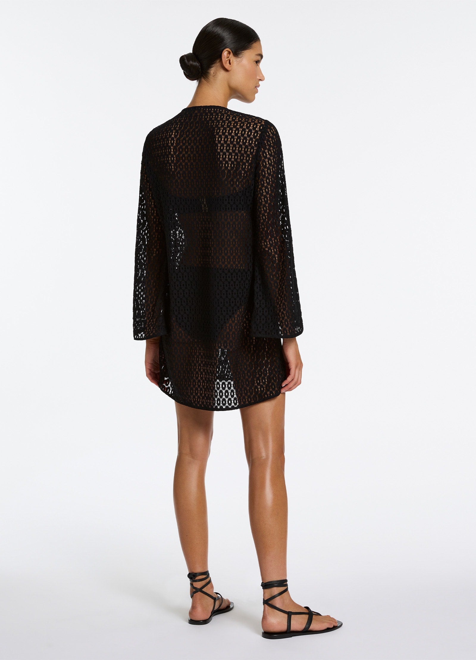 Black Stretch Lace Kaftan Dress - Elegant Beach Cover Up, Poolside Lounge & Summer Vacation Outfit