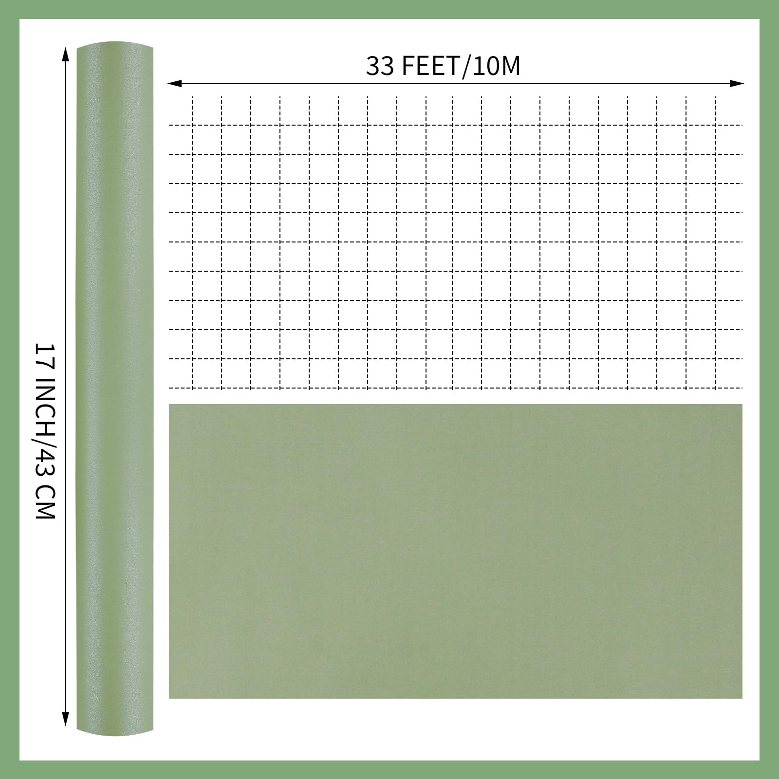 Woric Sage Green Wrapping Paper Roll - 17 Inch x 33 Feet Eco-Friendly Gift Wrap for Weddings, Baby Showers, Birthdays & Holidays | Perfect for DIY Crafts, Party Decorations & Thoughtful Gift Presentation