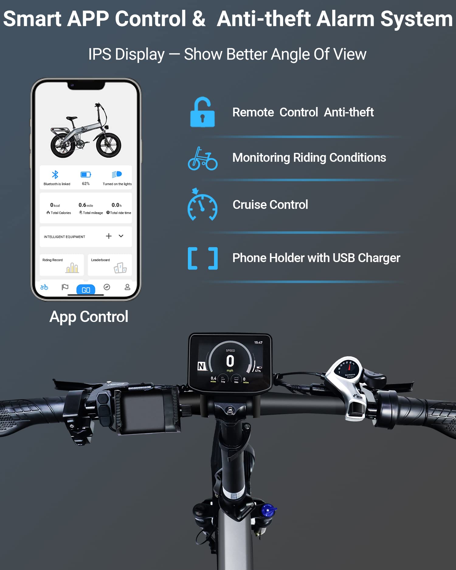 **1200W Peak Motor Electric Bike for Adults - 30MPH, 60 Miles Range, 48V 15AH (720WH) Battery, 20