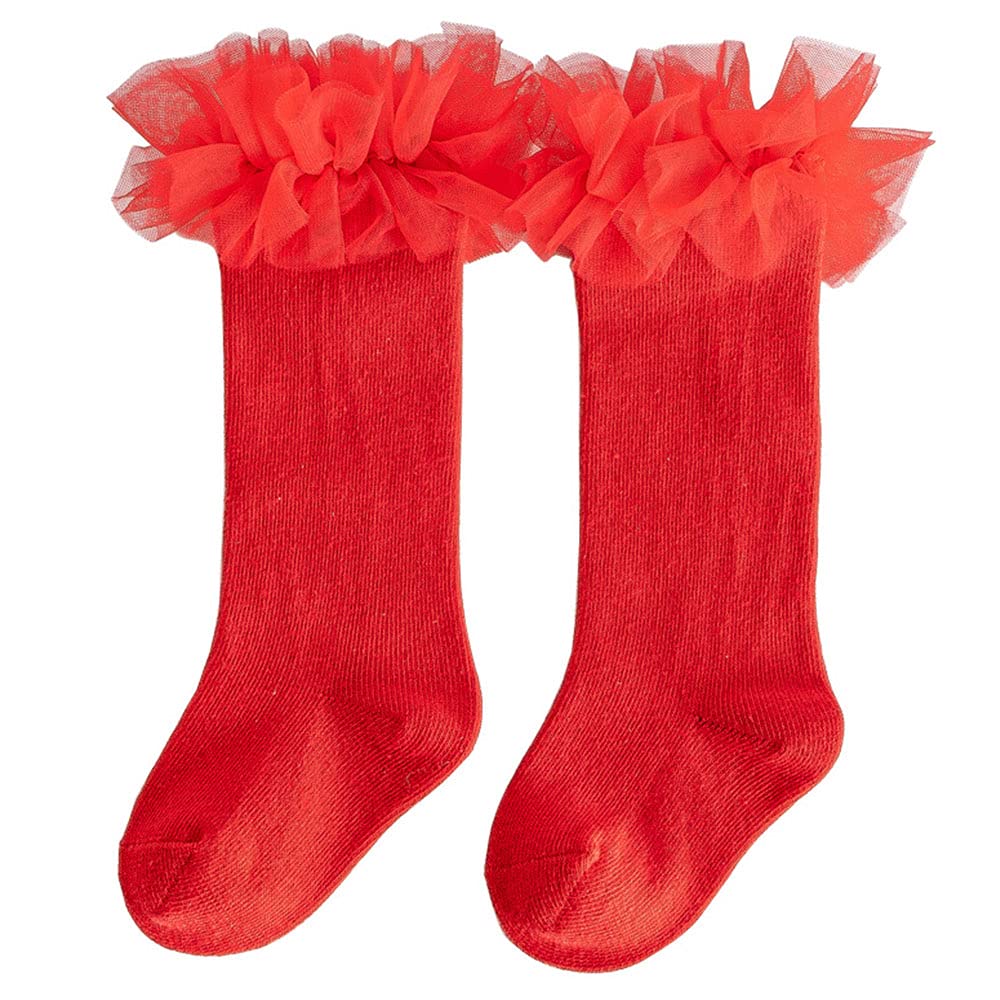 5 Pack Baby Girls High Knee Socks - Soft Tulle Frilly Stockings for Infants & Toddlers - Princess Ruffle Long Socks for Dress Up, Parties & Special Occasions
