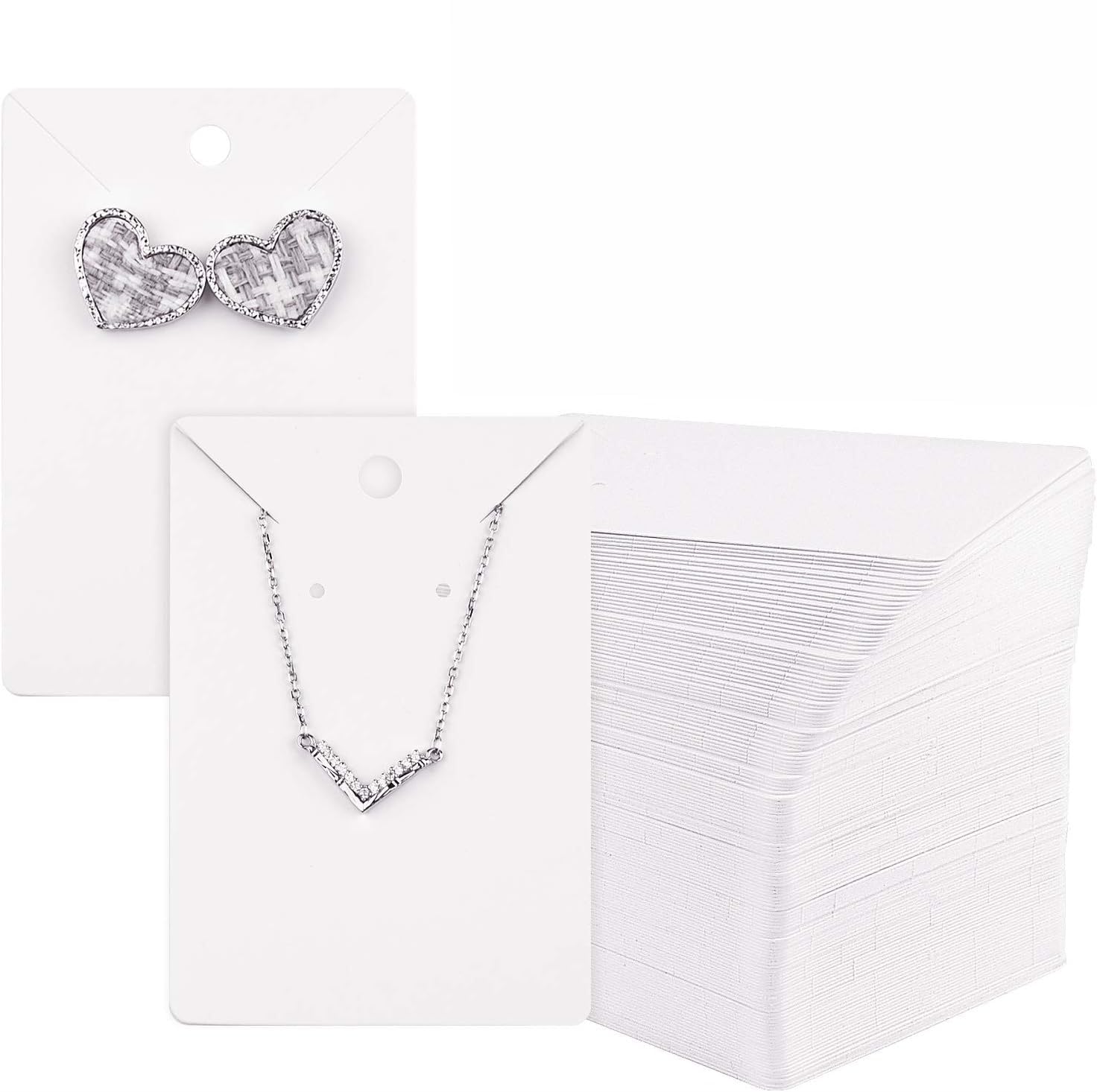 50pcs White Rectangle Jewelry Display Cards (4.3x2.9 inch) - Hanging Necklace & Earring Holder for Jewelry Packaging, Ear Stud Storage & DIY Accessories - Perfect for Boutique Displays, Craft Shows & Retail Organization