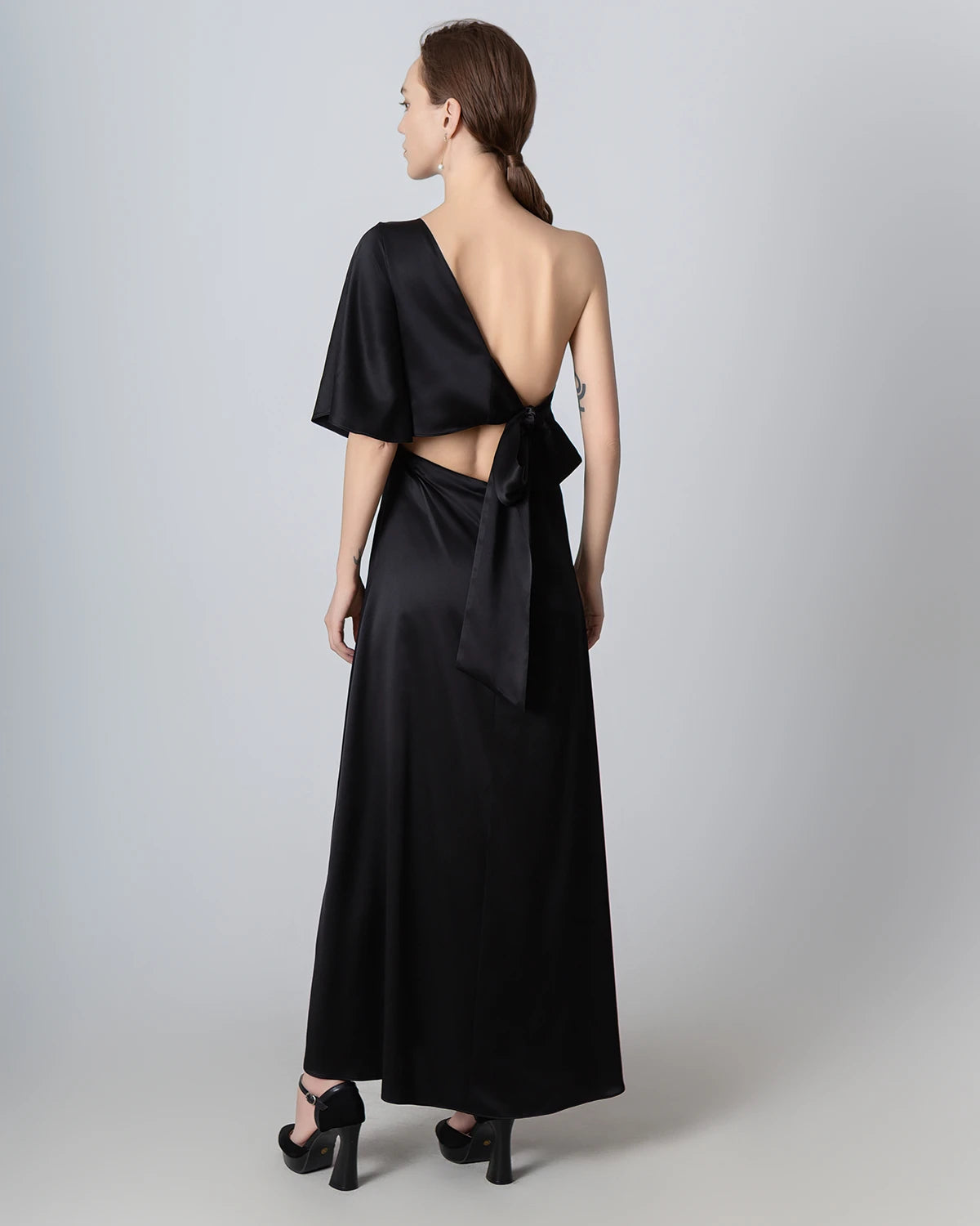 Elegant One Shoulder Tie Back Maxi Silk Dress for Women - Perfect for Weddings, Parties & Evening Events