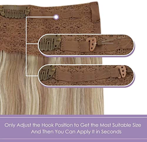 Premium Fish Line Halo Hair Extensions with Invisible Clips - Seamless 100% Human Hair Extensions for Length & Volume - Perfect for Weddings, Parties & Daily Styling