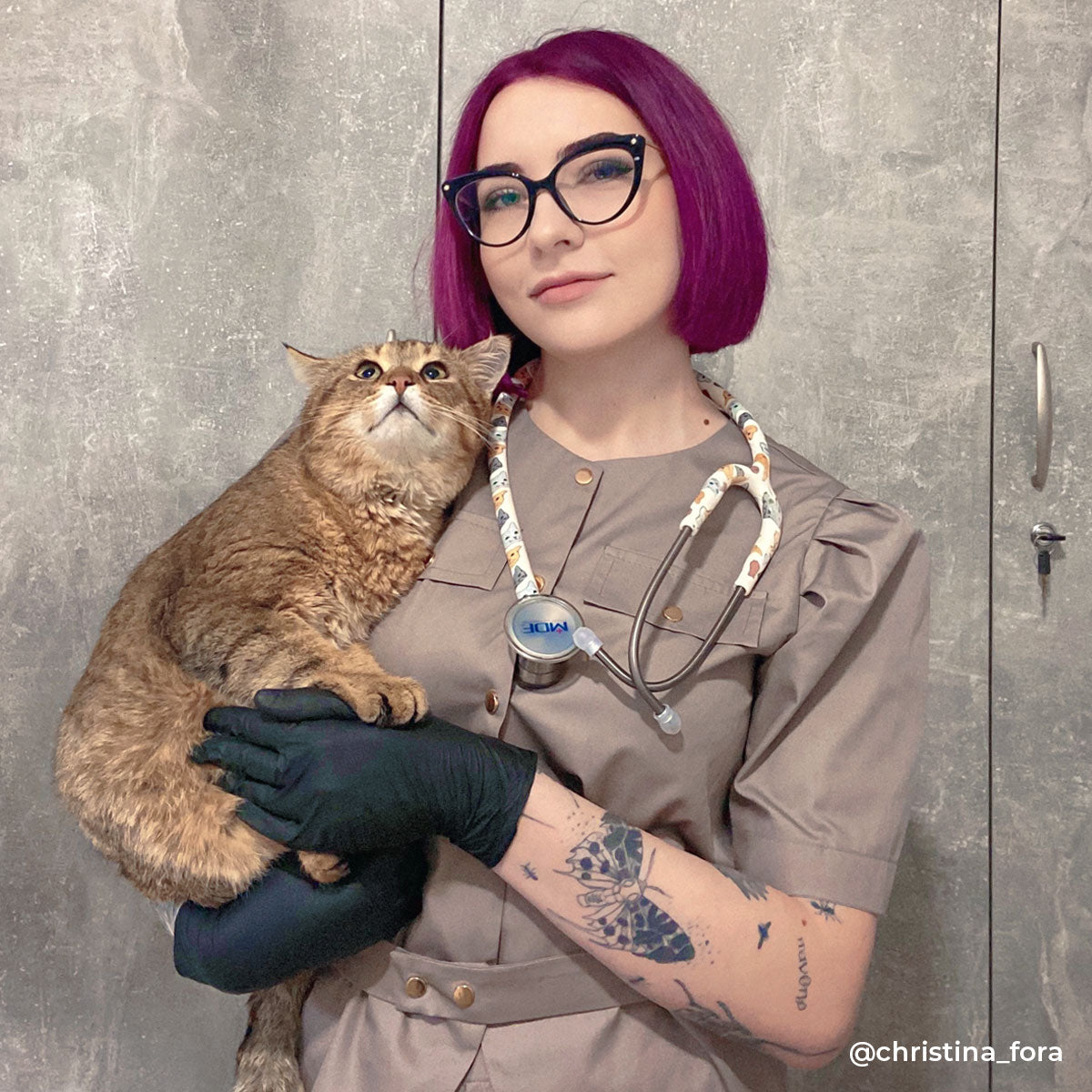 ProCardial® Titanium Cardiology Stethoscope - Cat Print Design for Medical Professionals | Ideal for Doctors, Nurses & Veterinary Use