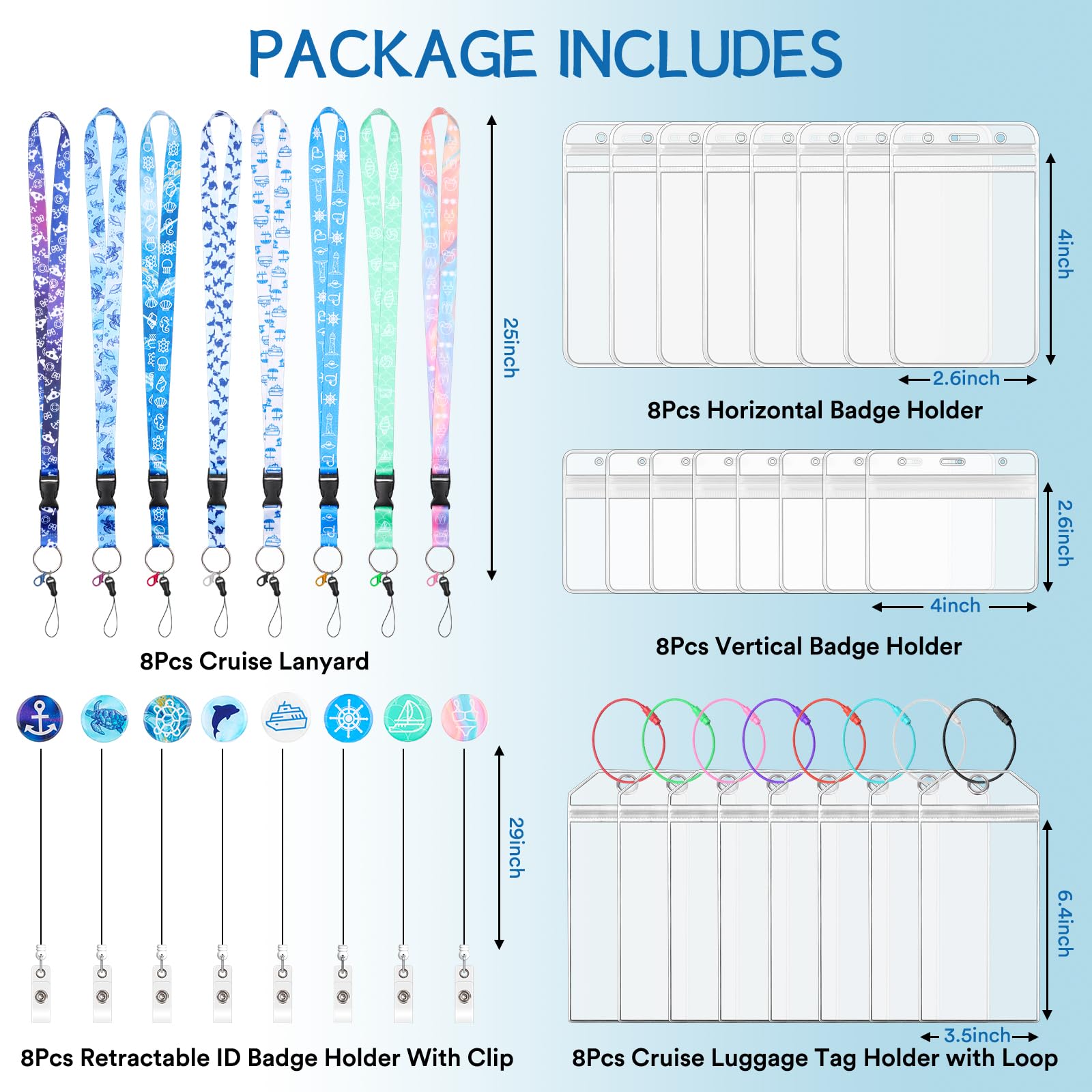 8 Pack Cruise Lanyards with Retractable Badge Reel - Waterproof ID Card Holders for Cruise Ships & Travel