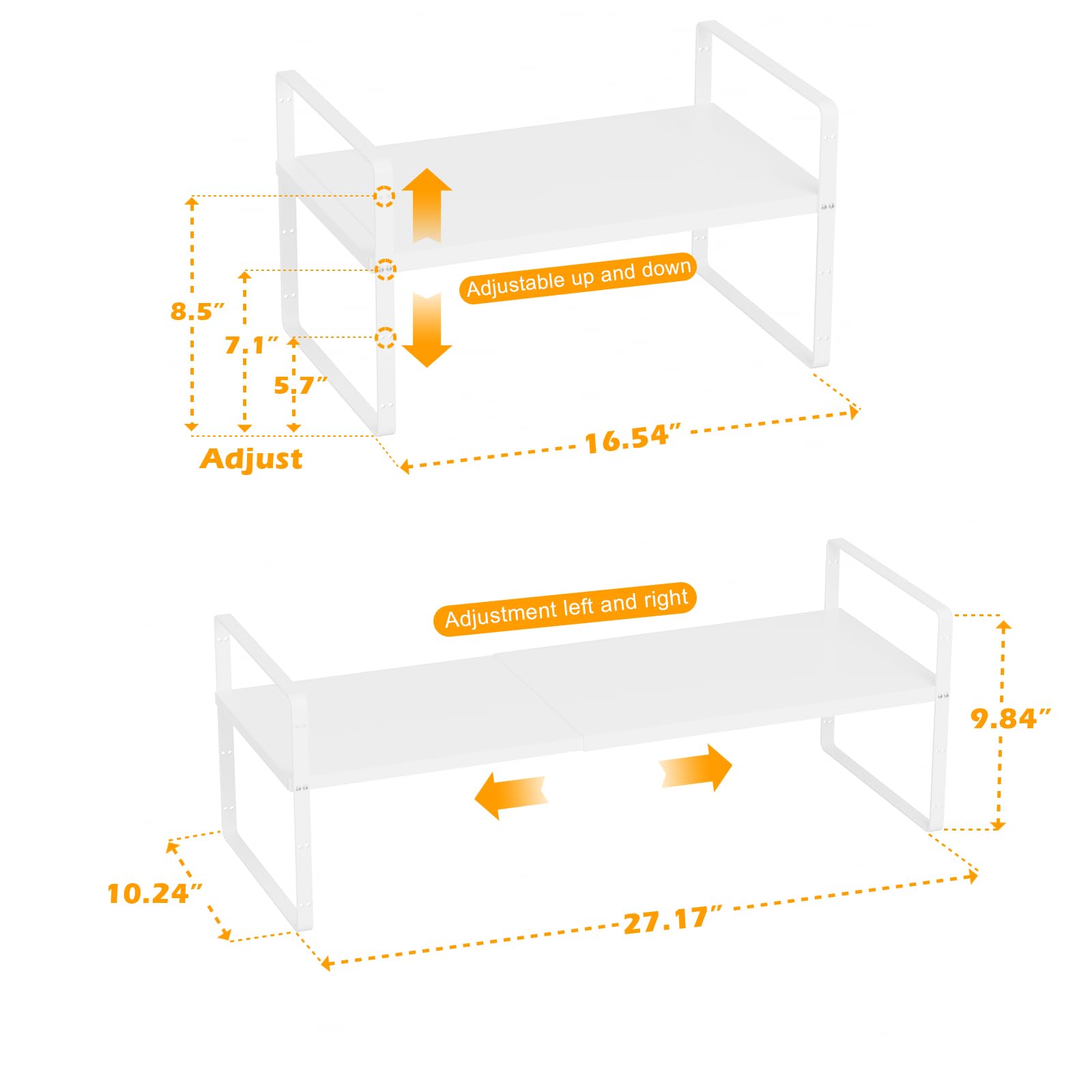 Expandable Counter Organizer Shelf - Stackable Cabinet Storage Rack for Kitchen, Bathroom & Pantry (White, 2-Pack) - Perfect for Spice Organization, Small Appliance Storage & Space Saving Solutions