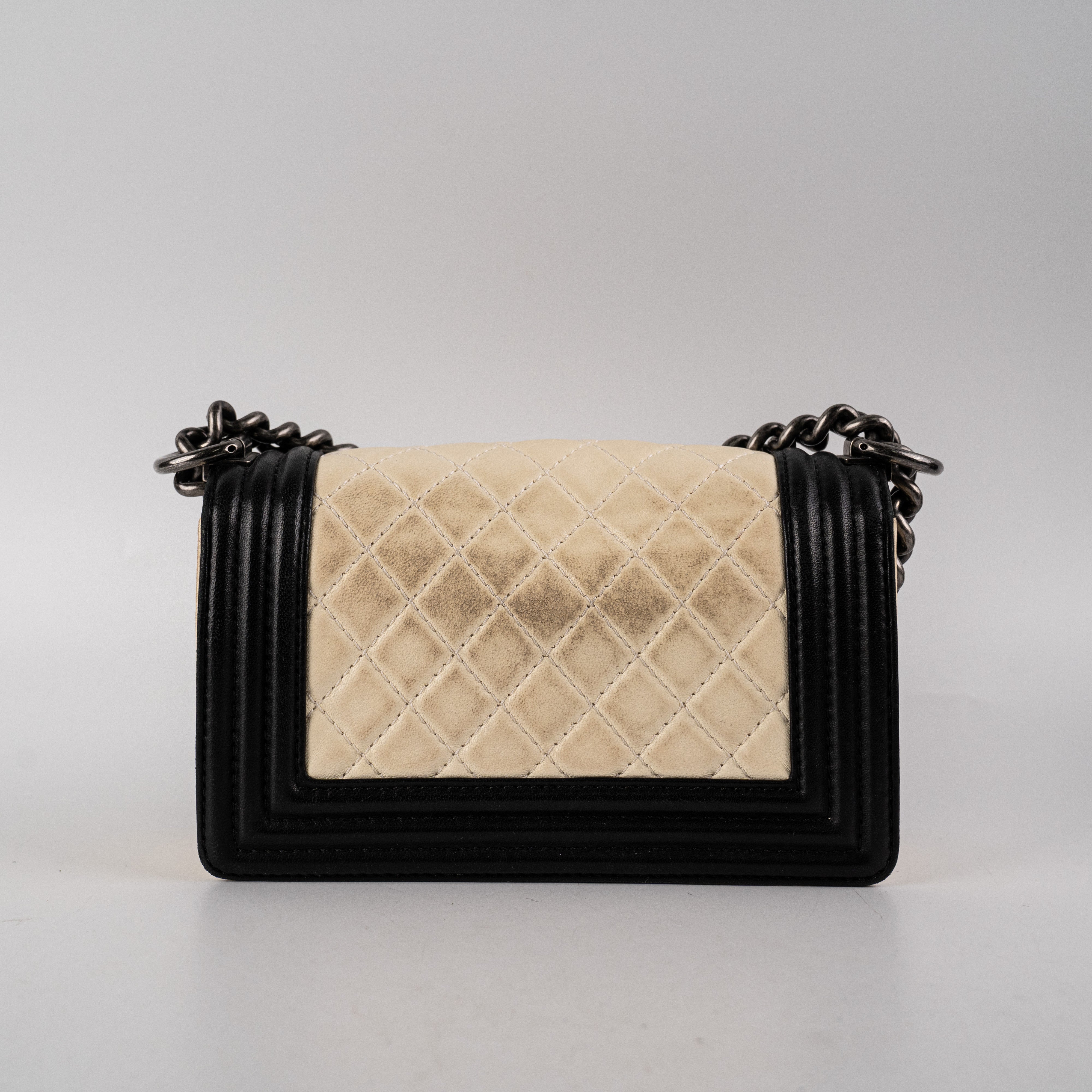 Chanel Small Boy Bag in Cream Black Lambskin Leather - Luxury Crossbody Shoulder Bag for Women, Perfect for Date Night & Evening Events
