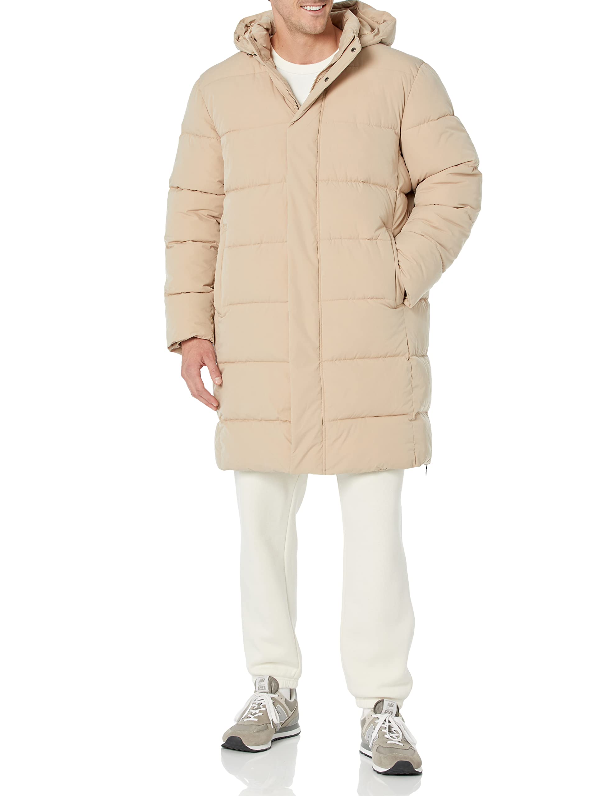 Amazon Essentials Men's Hooded Long Puffer Coat - Winter Warm Jacket for Cold Weather, Lightweight Water-Resistant Outdoor Parka - Perfect for Snow, Hiking & Daily Commute