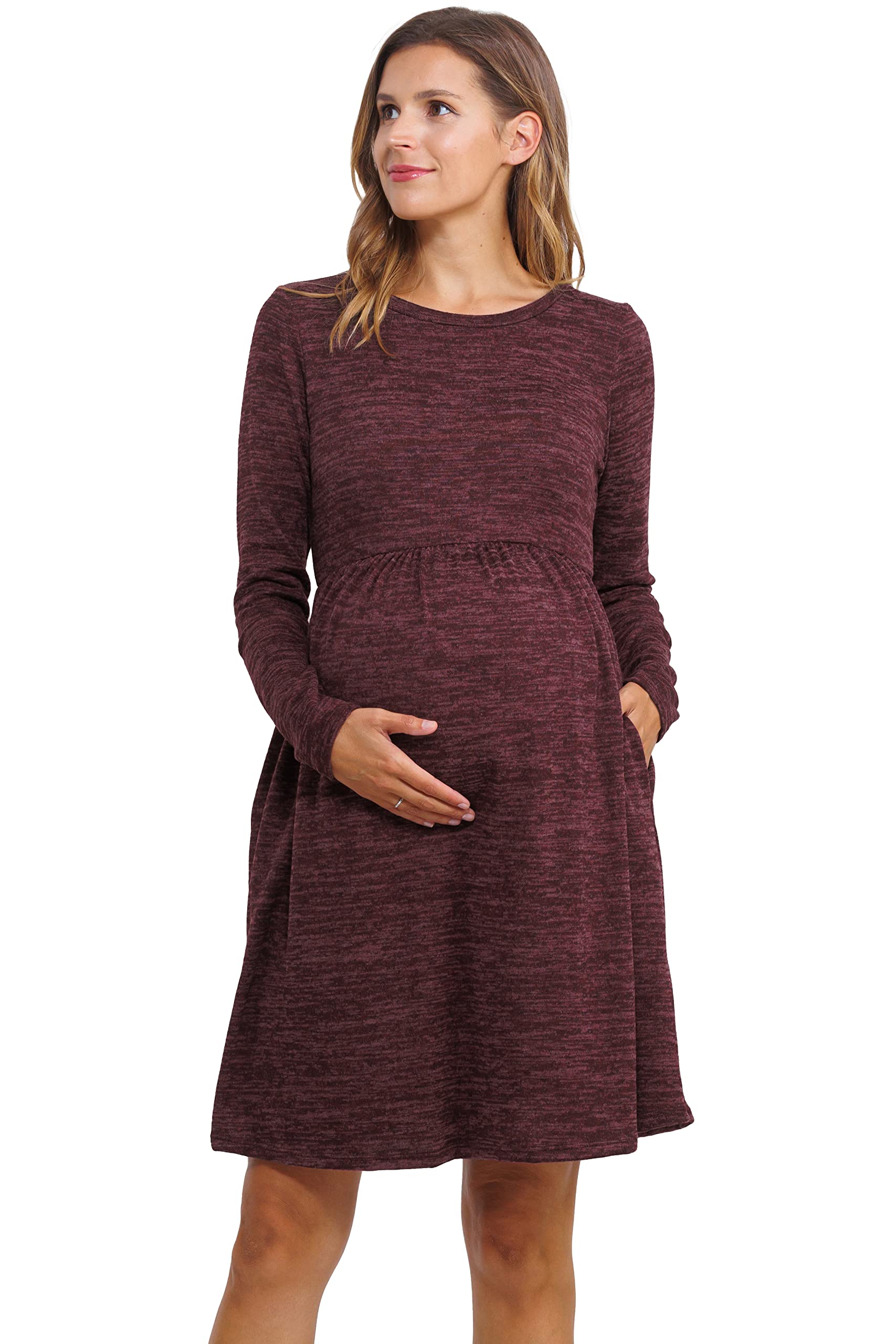 HELLO MIZ Women's Maternity Sweater Knit Dress with Pockets - Soft Stretchy Nursing Dress for Pregnancy & Breastfeeding | Perfect for Casual Wear, Office & Maternity Photos