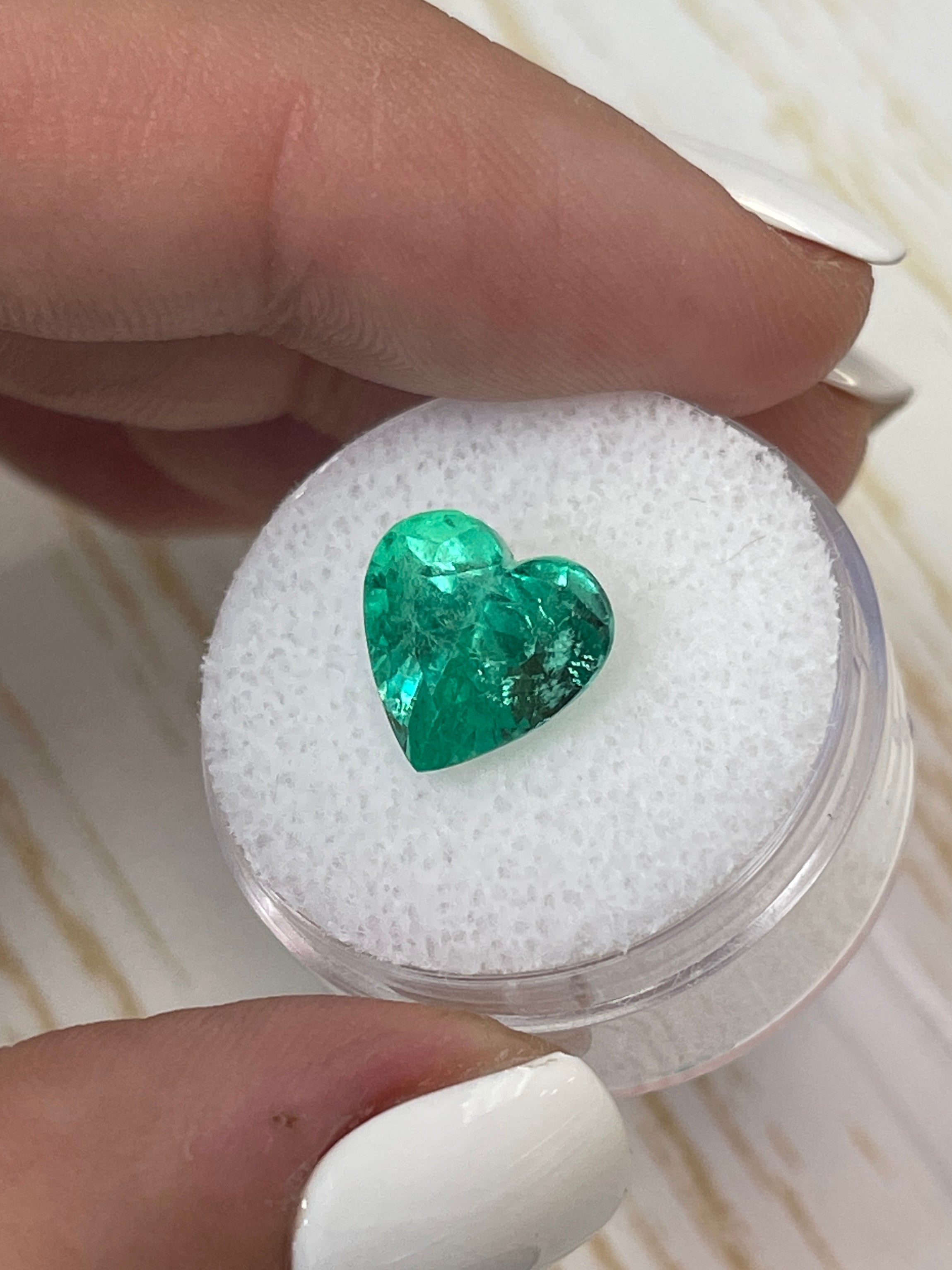 4.18 Carat 10x10mm Pastel Green Natural Loose Colombian Emerald Heart Cut Gemstone for Jewelry Making, Engagement Rings & Fine Collections