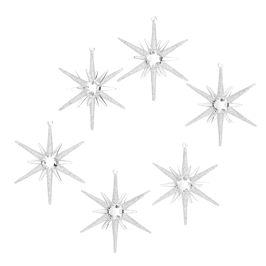 Starburst Christmas Ornaments - Set of 6 Holiday Tree Decorations for Xmas, Home, Party & Gift Giving