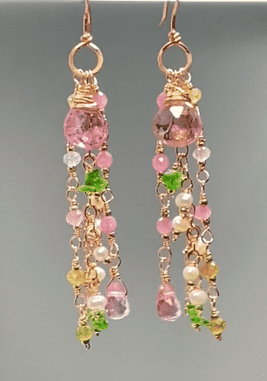 Pink Tourmaline Gemstone Rose Gold Long Dangle Earrings for Women | Elegant Drop Earrings for Party, Wedding & Evening Wear | Hypoallergenic Jewelry Gift