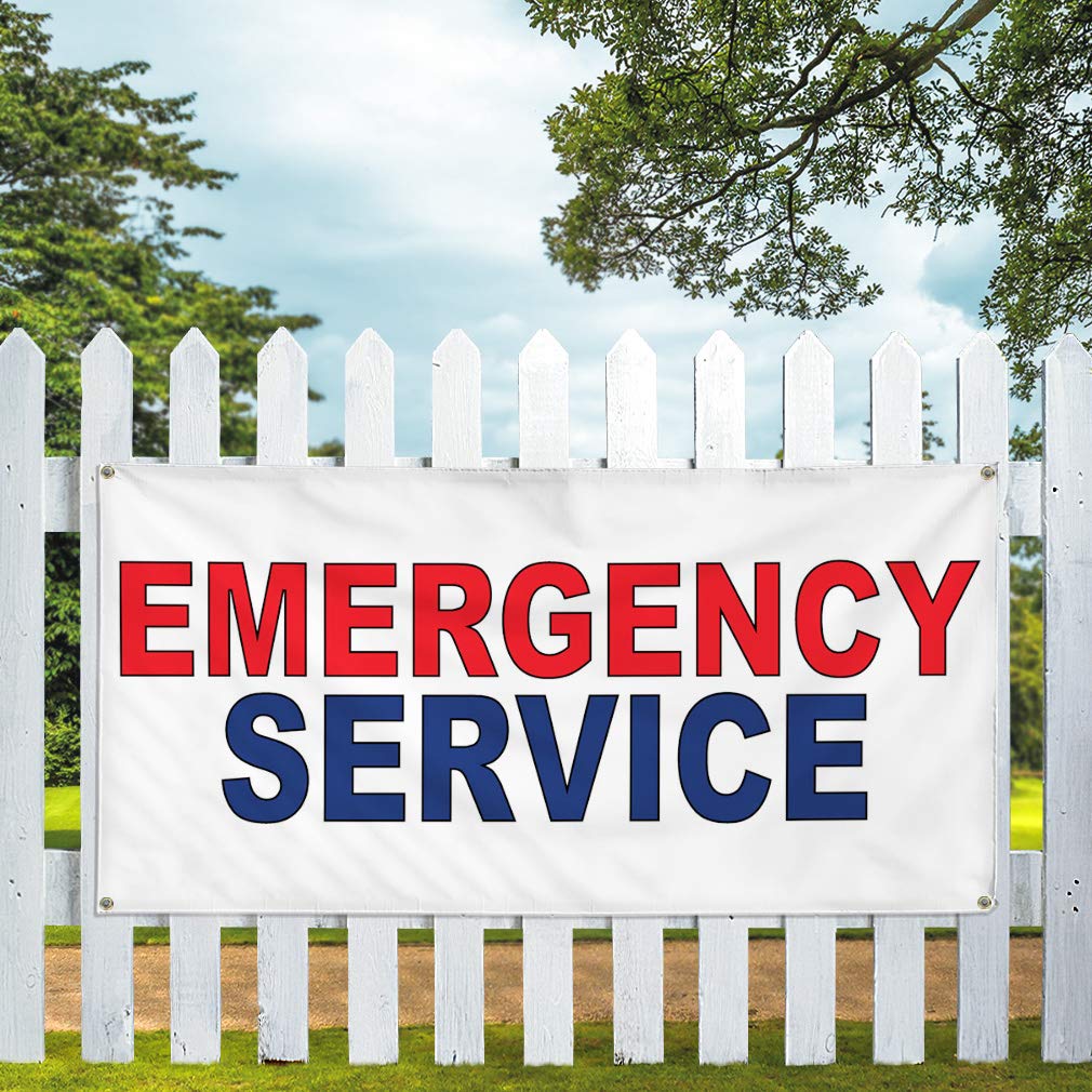 Emergency Service Vinyl Banner - Red & Blue Weatherproof Yard Signs (48x96 Inches) with 8 Grommets - Ideal for Healthcare, Industrial & Outdoor Use