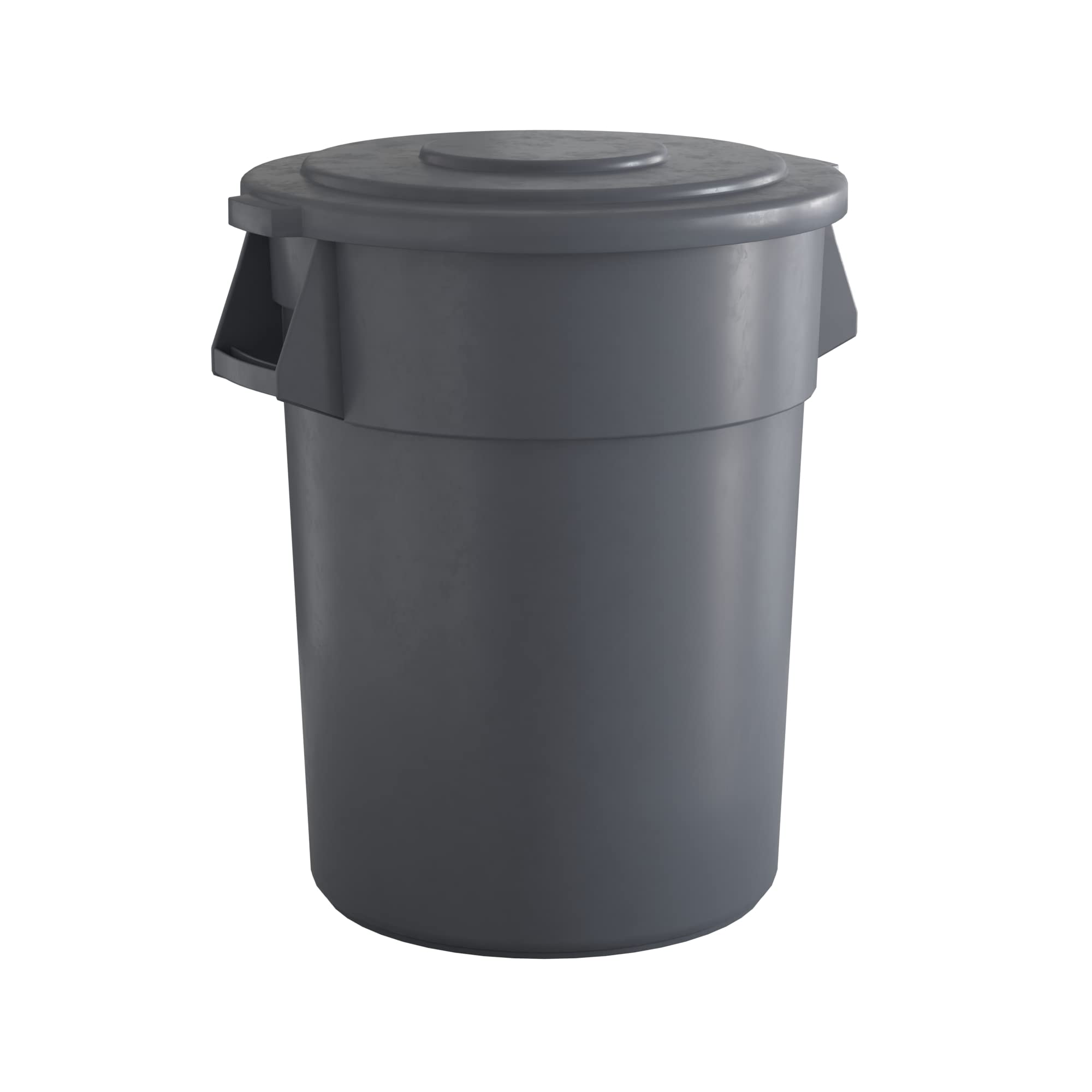 55 Gallon Gray Round Commercial Trash Can with Lid - Heavy Duty Outdoor/Indoor Garbage Bin for Restaurants, Offices & Schools