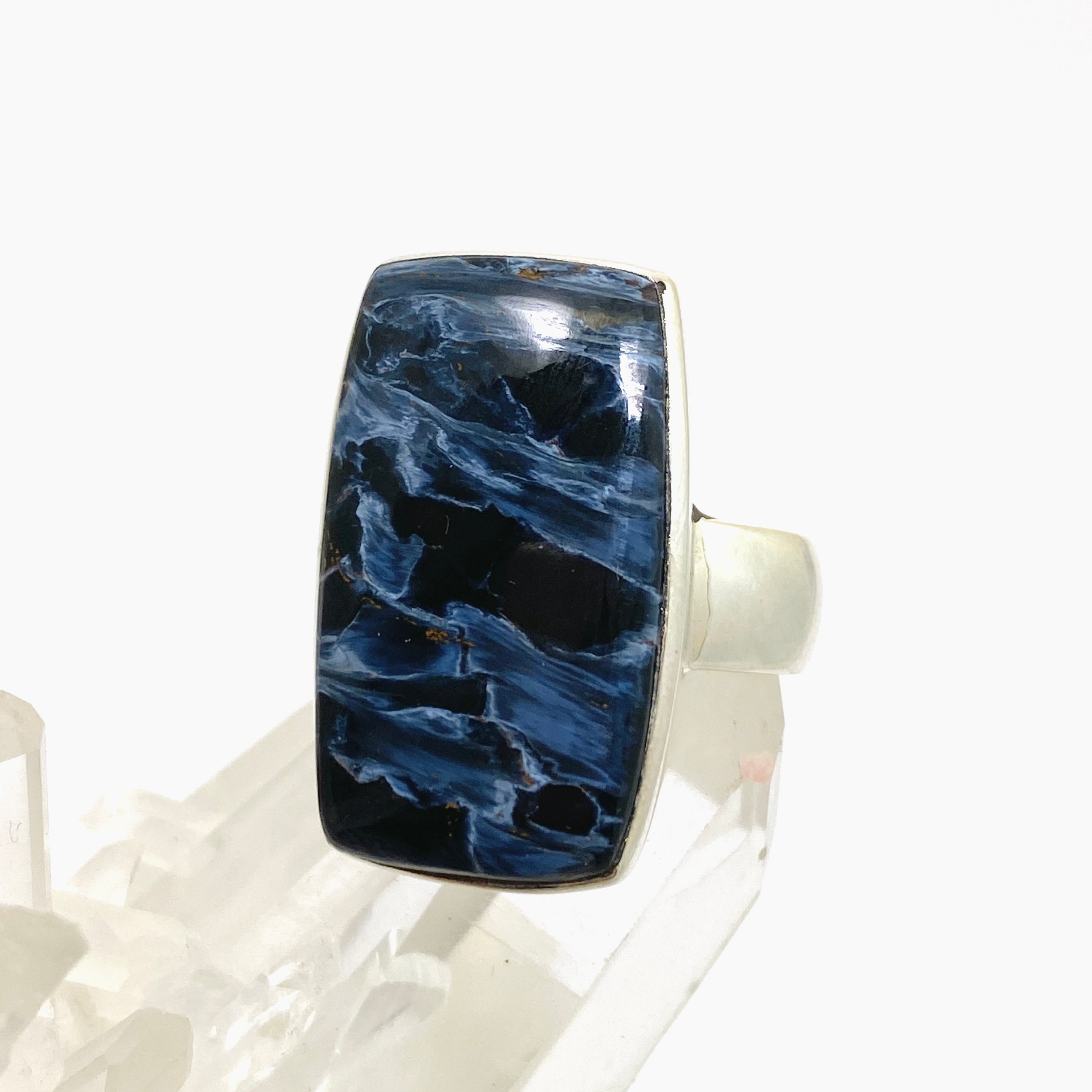 Pietersite Rectangular Cabochon Ring - Size 10 Sterling Silver Jewelry PRGJ899 | Perfect for Boho Fashion & Spiritual Healing