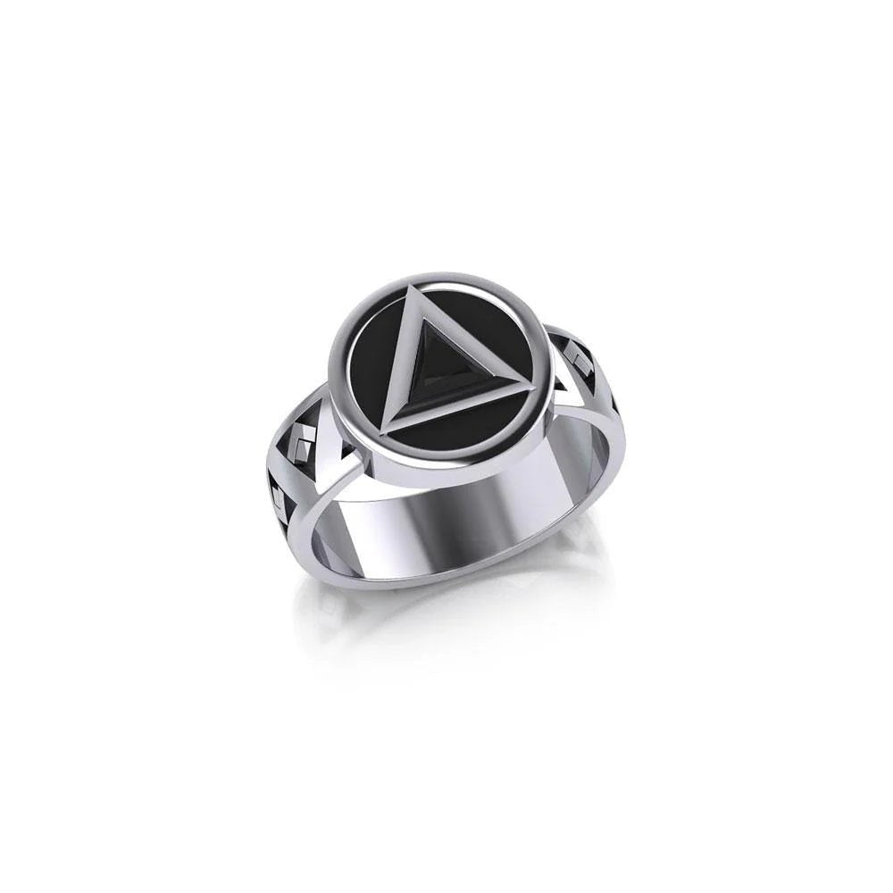 Enlightened Path Recovery Band Ring with Gemstone & Enamel - Spiritual Healing Jewelry for Meditation, Yoga & Energy Balance - TRI2274