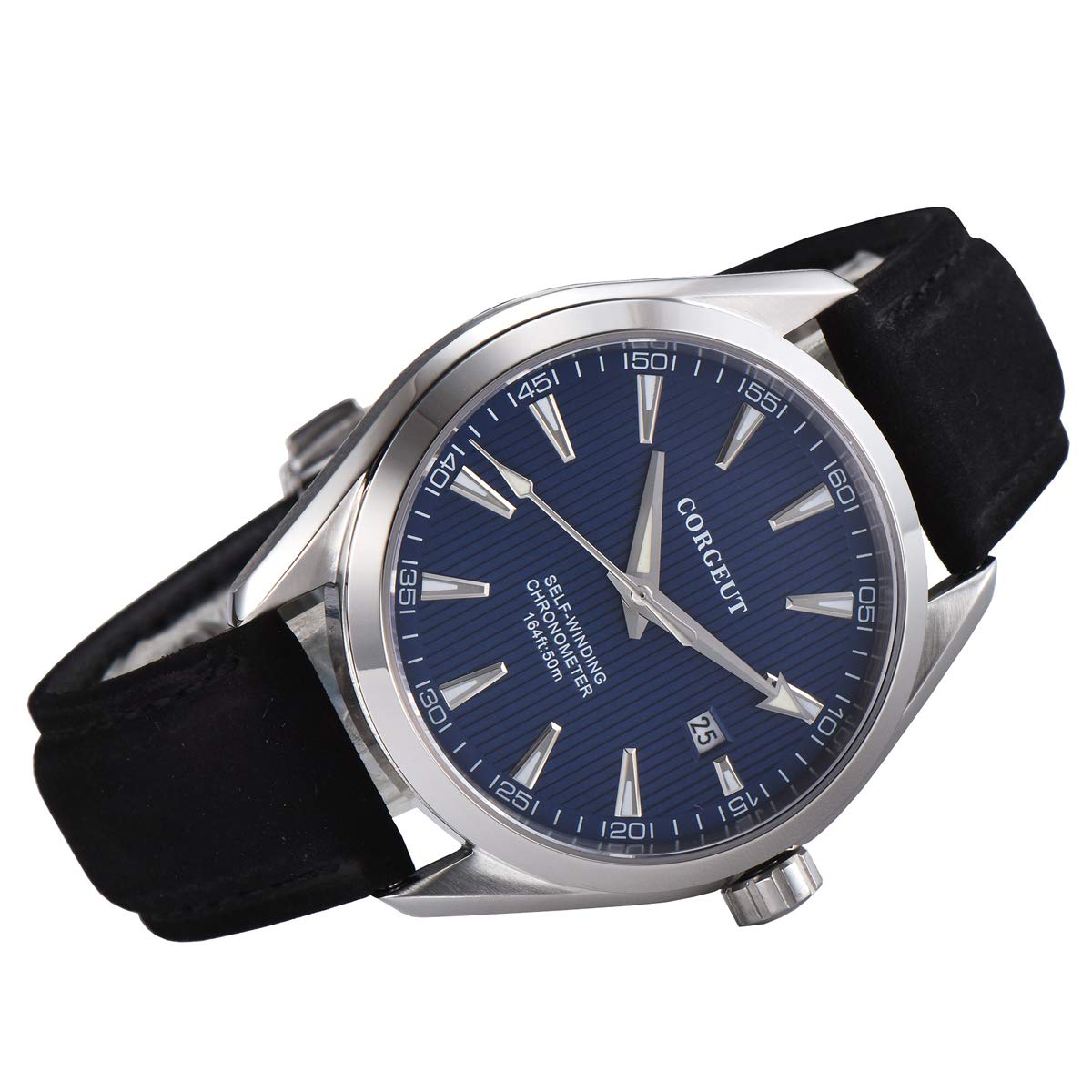 Premium Automatic Men's Watch with Genuine Leather Strap, Japanese Movement & Sapphire Crystal - 41mm Analog Date Display Watch for Business, Casual & Formal Occasions