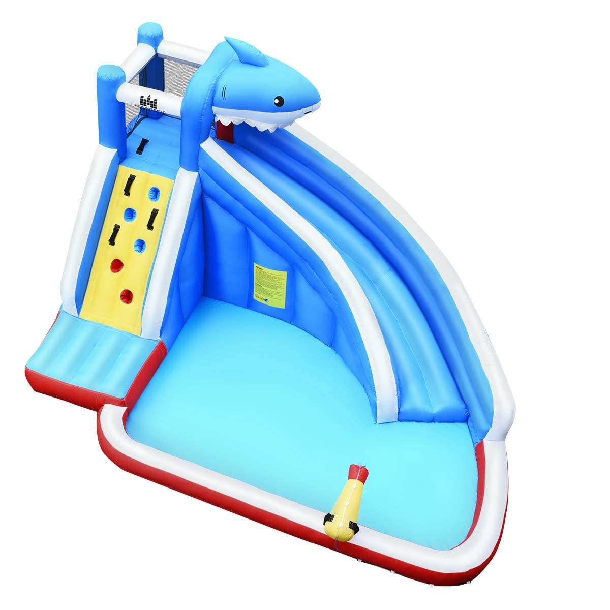 **HONEY JOY Shark Theme Inflatable Water Slide - Backyard Bounce House with Climbing Wall for Kids & Adults, Indoor Outdoor Water Park Fun (Blower Not Included) | Perfect for Summer Parties, Birthdays & Family Gatherings**