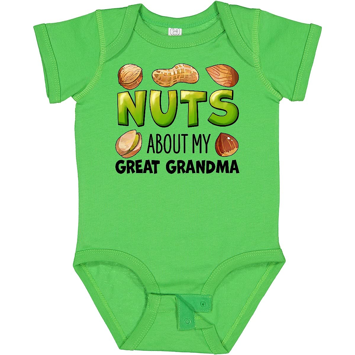 Inktastic Nuts About My Great Grandma Peanut Almond Pistachio Baby Bodysuit - Cute Organic Cotton Onesie for Grandparents Day, Family Reunions & Photo Shoots