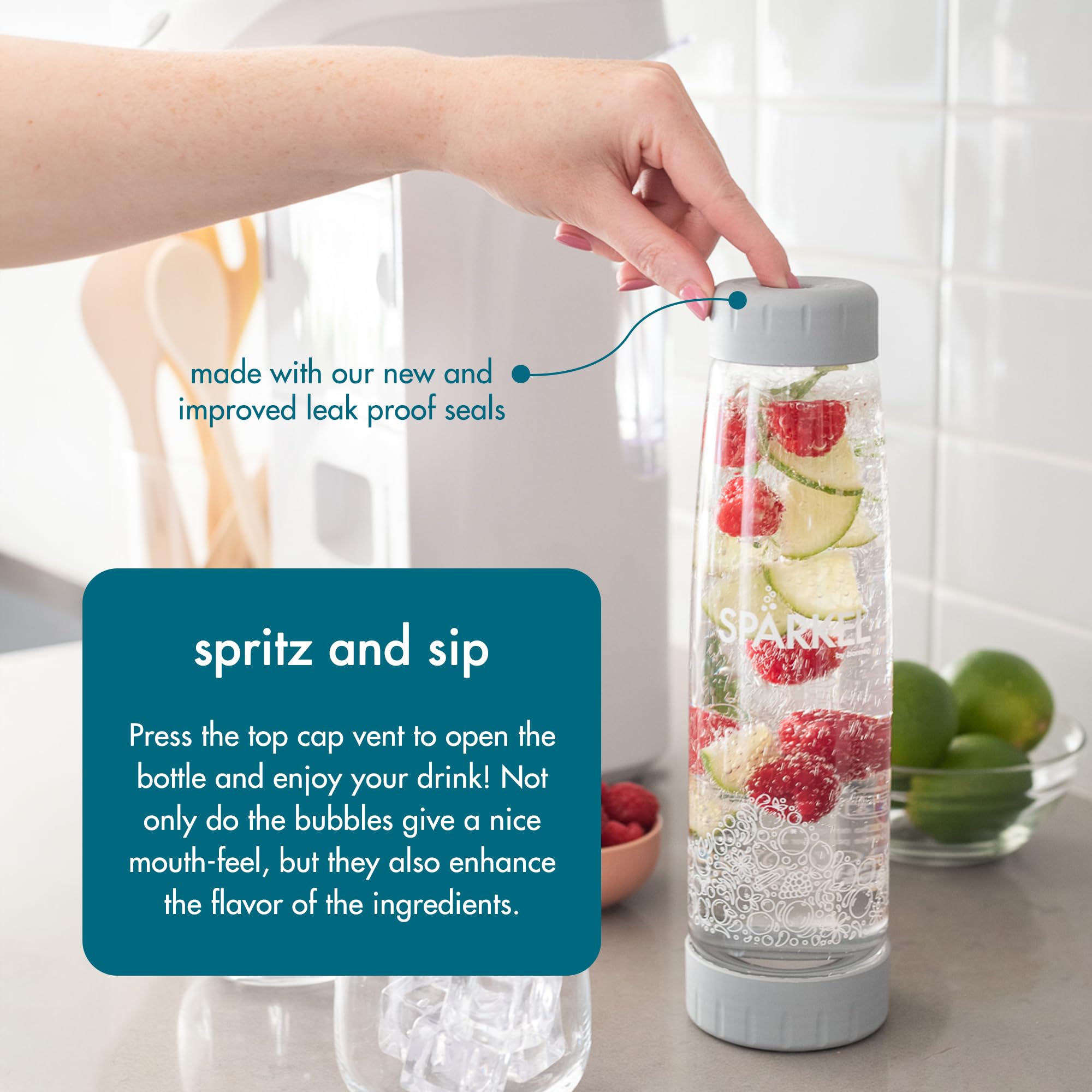 Spärkel Sparkling Water Maker Machine - Cherry Red Soda Stream Alternative with 5 Carbonation Levels | No CO2 Tank Needed | Uses Fresh Natural Ingredients | Perfect for Home, Office & Party Beverage Stations